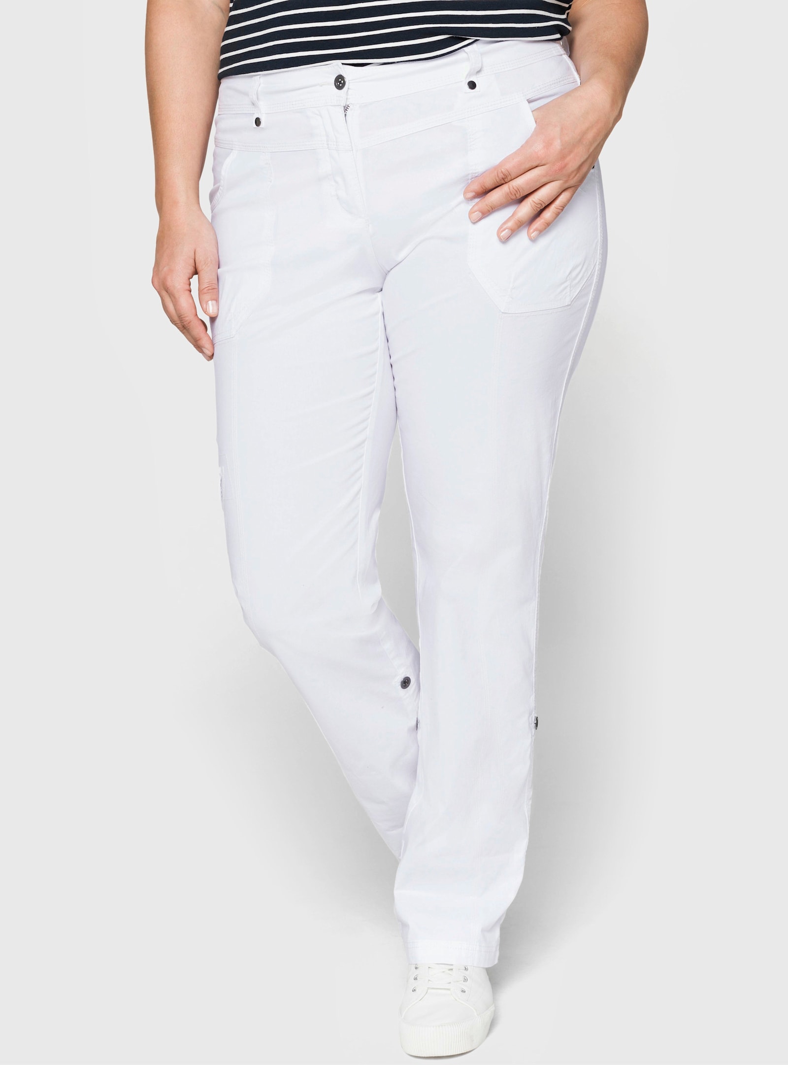 sheego Cargohose mit Krempelfunktion - weiss