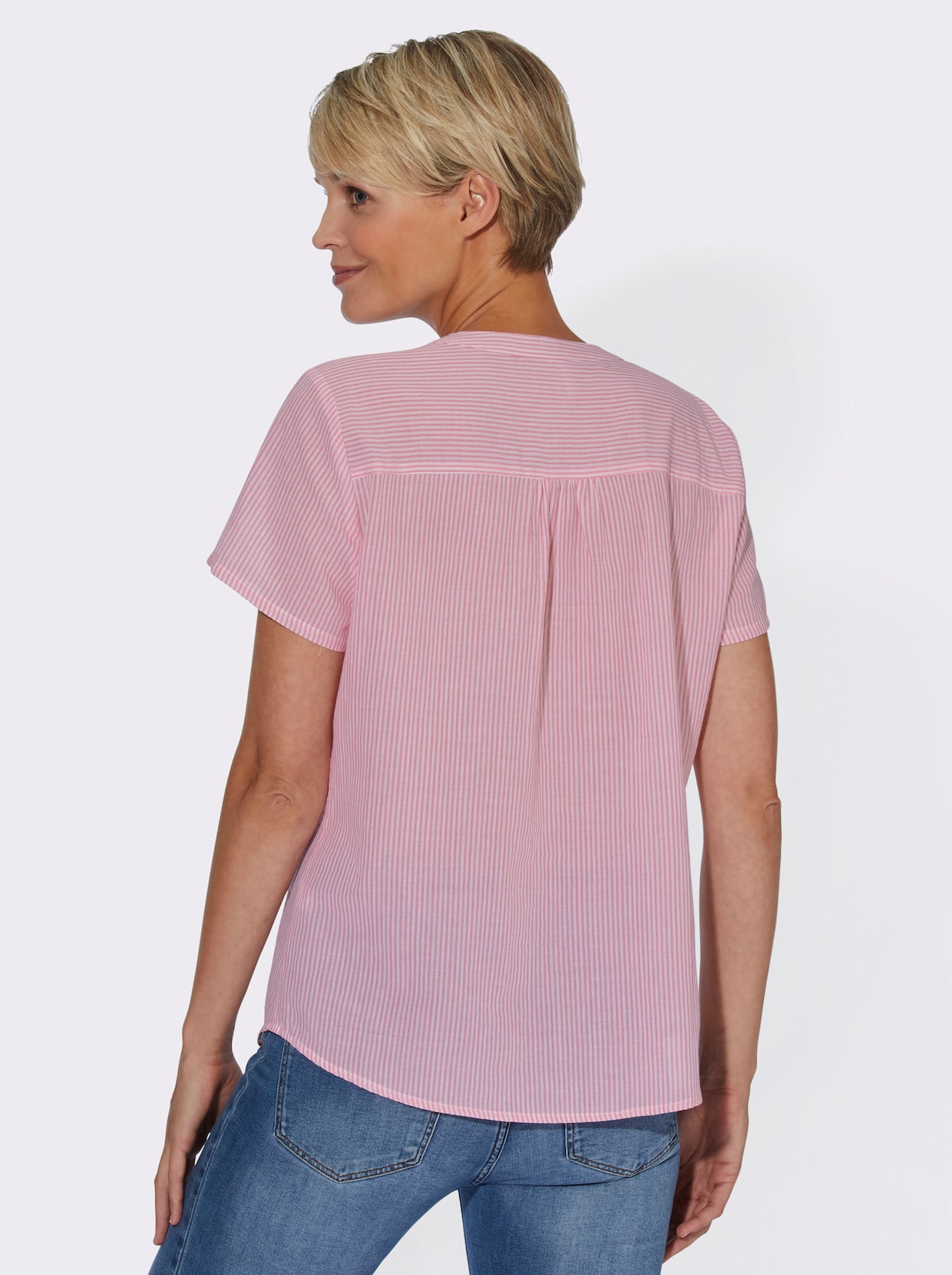 Comfortabele blouse - flamingo gestreept