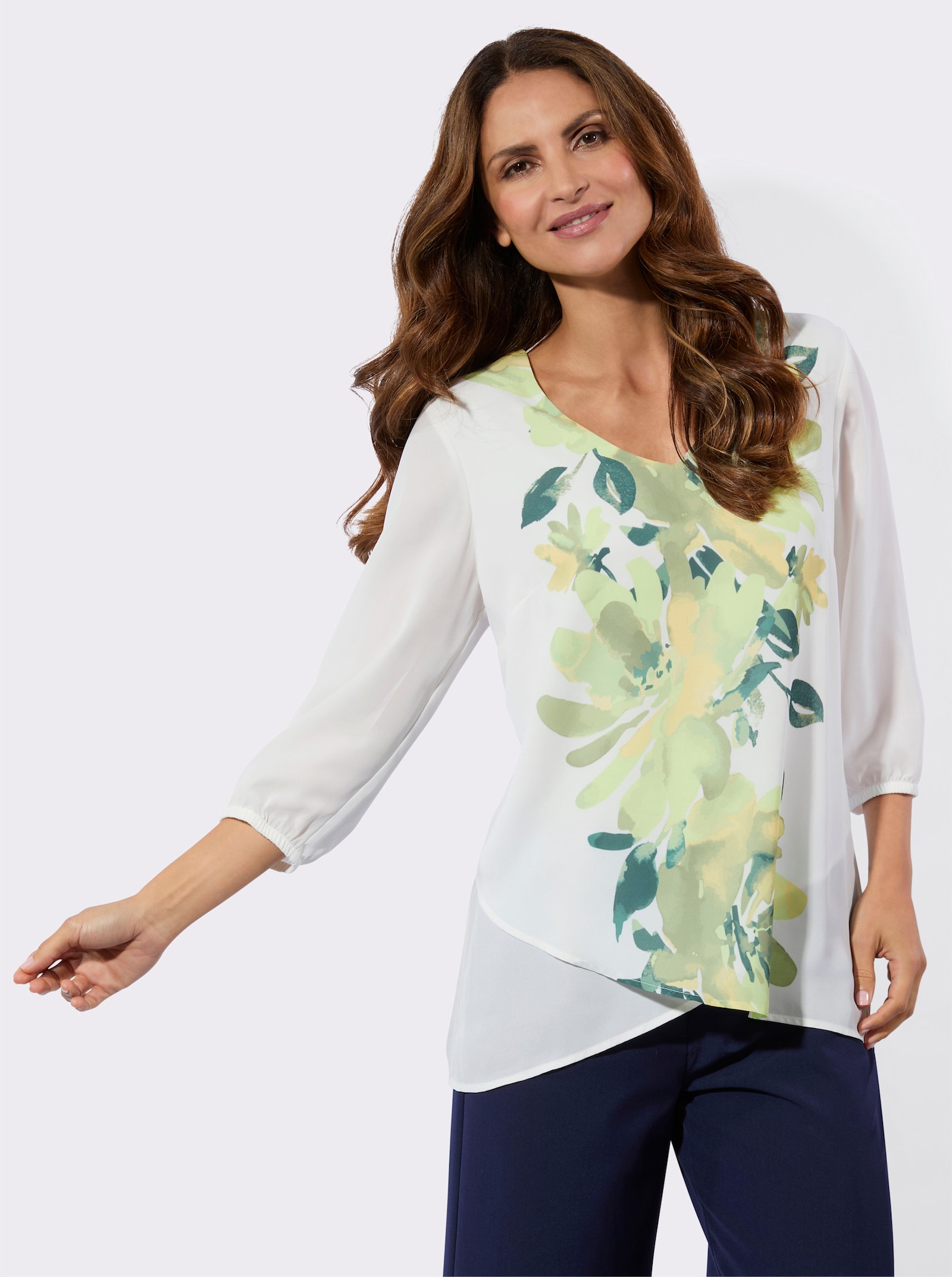 Tunika mit asymmetrischem Saum - pistazie-zitrone-bedruckt