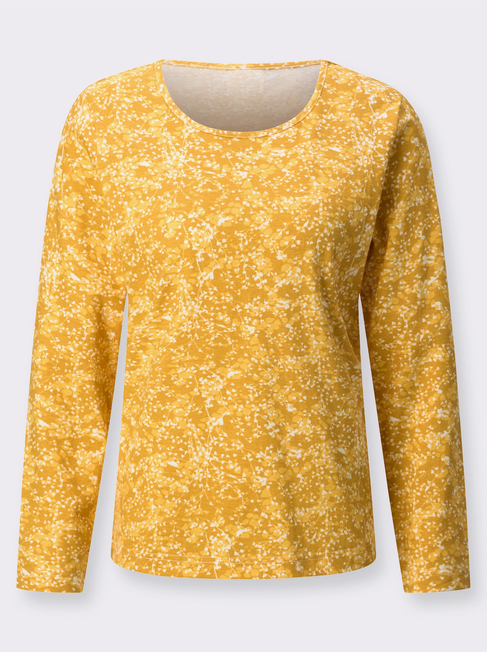 Rundhalsshirt in Single-Jersey-Qualität - ocker-gelb-bedruckt