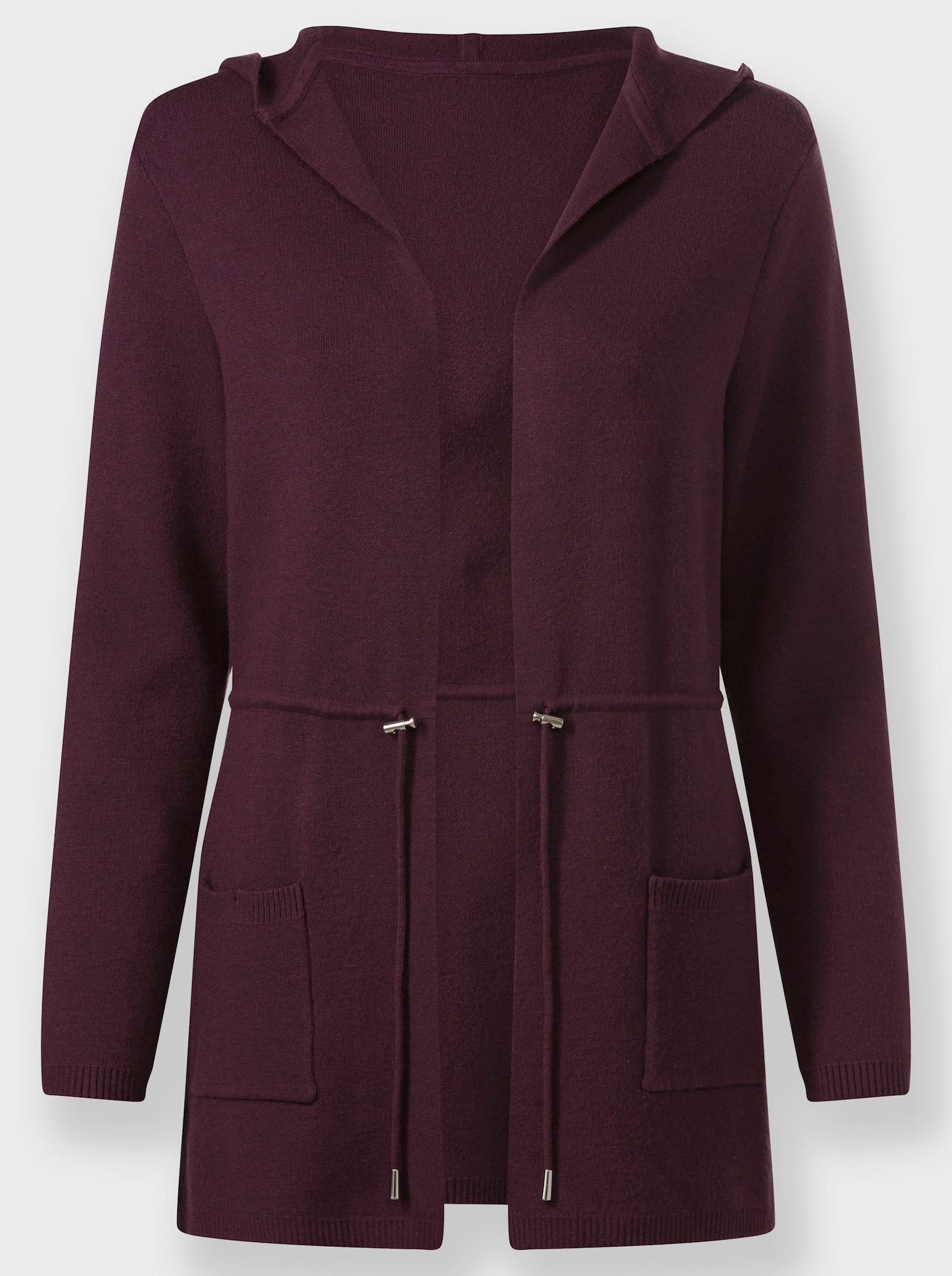 Kapuzenstrickjacke mit Tunnelzug in der Taille - burgund