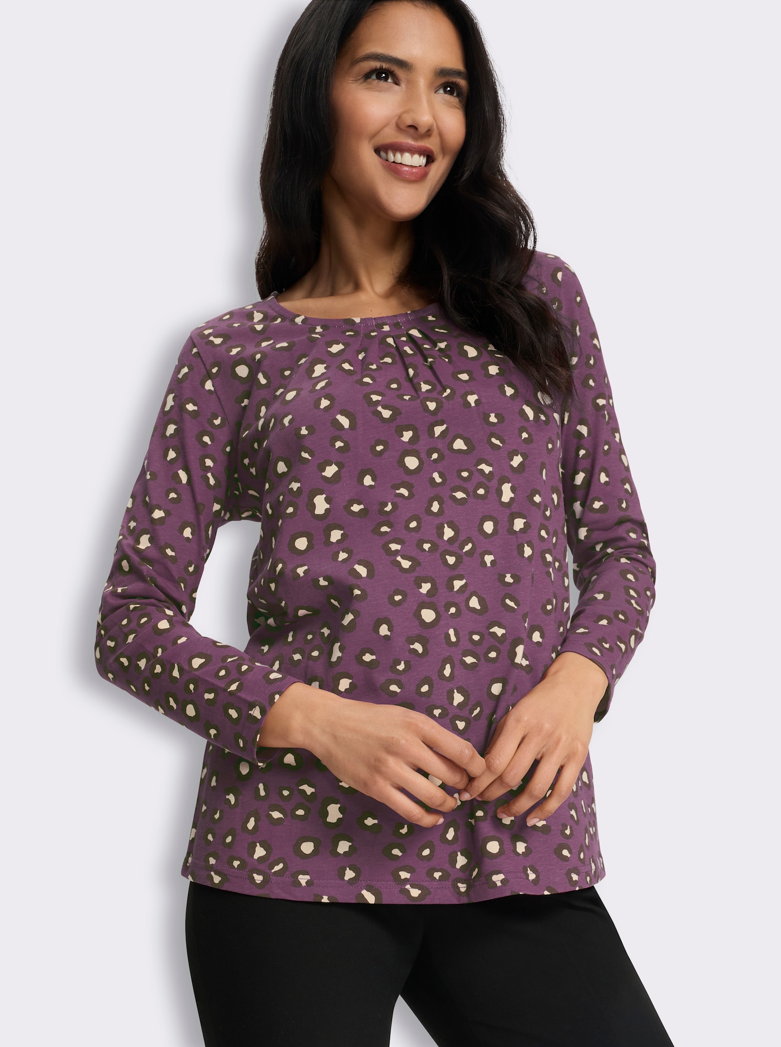 Langarmshirt mit Animalmuster - violett-schoko-bedruckt