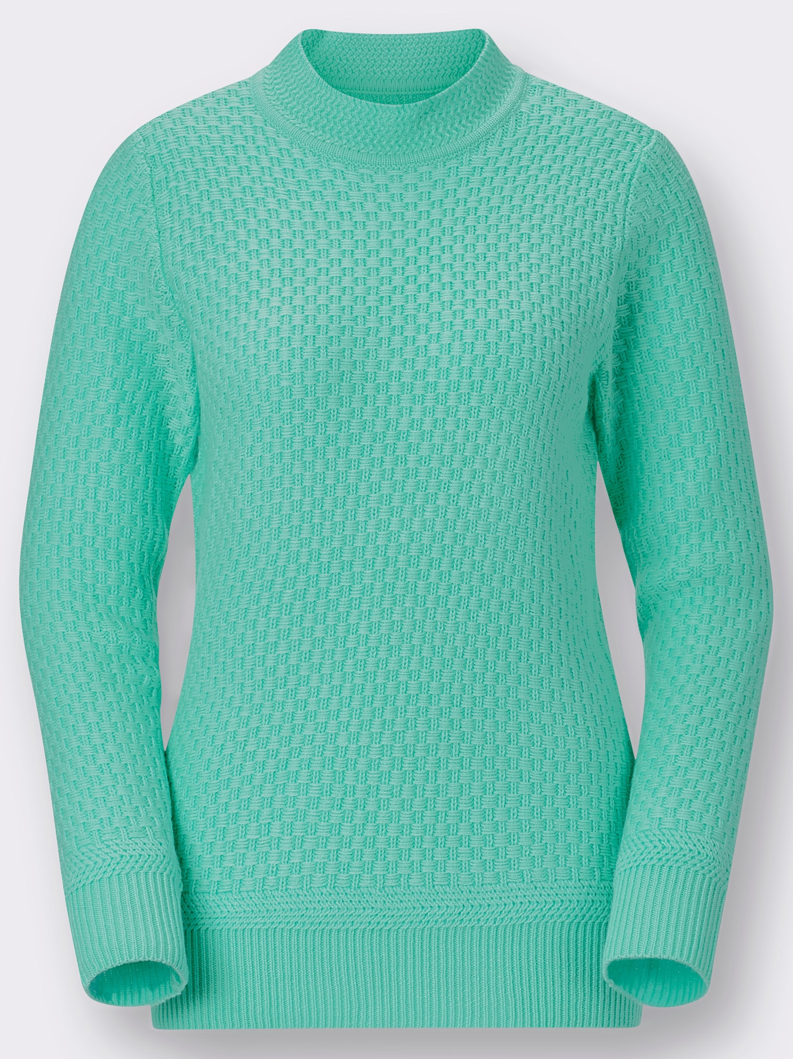 Stehkragenpullover mit Struktur-Muster - türkis