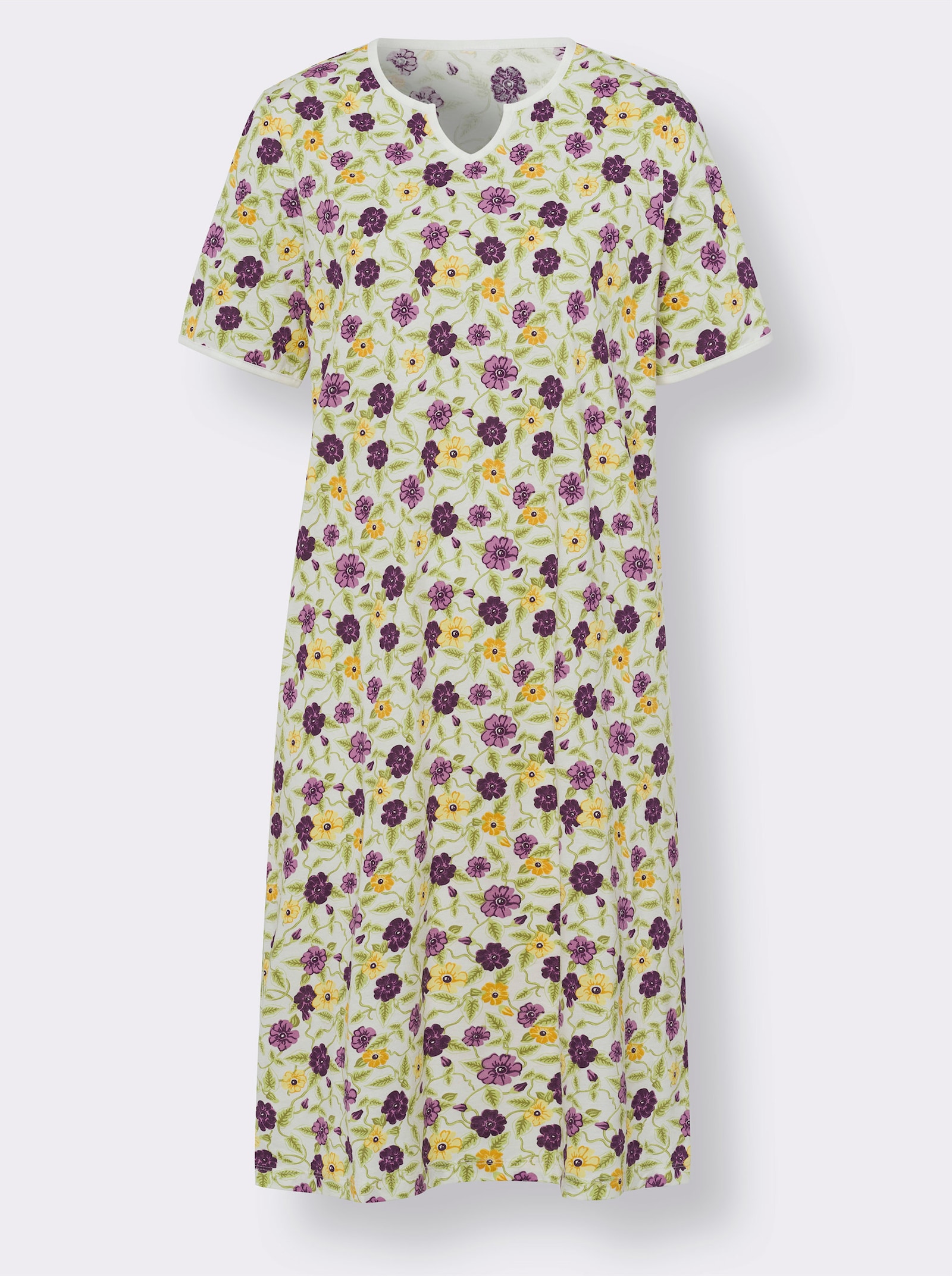 Nattlinne med blommönster - gräddvit, tryckt