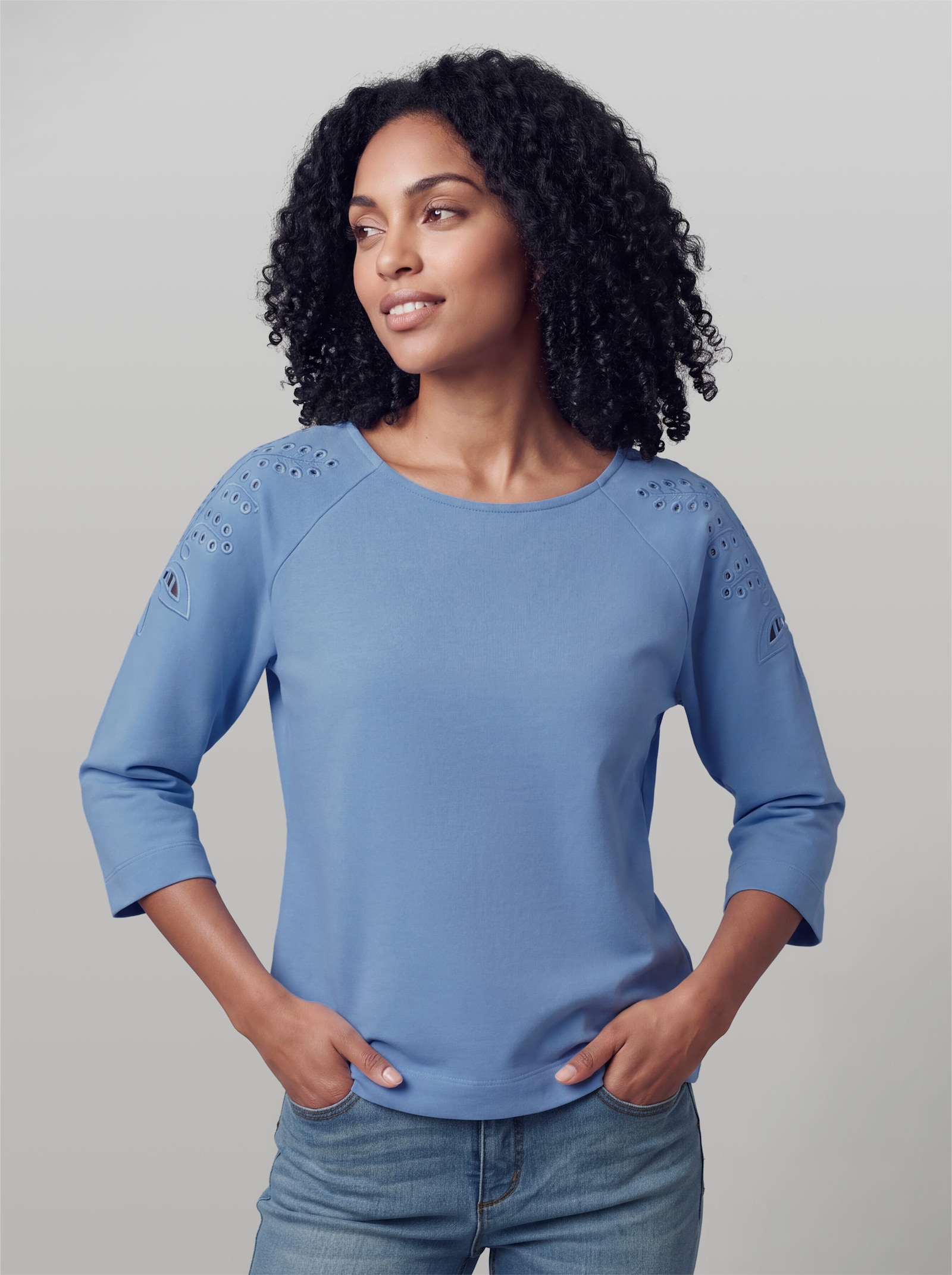 heine Sweatshirt mit 3/4-Arm - himmelblau