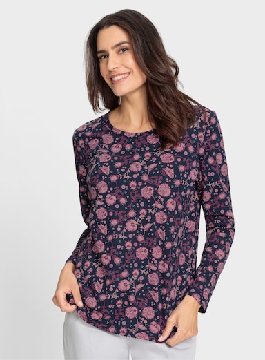 Langarmshirt mit floralem Druck - marine-erika-bedruckt