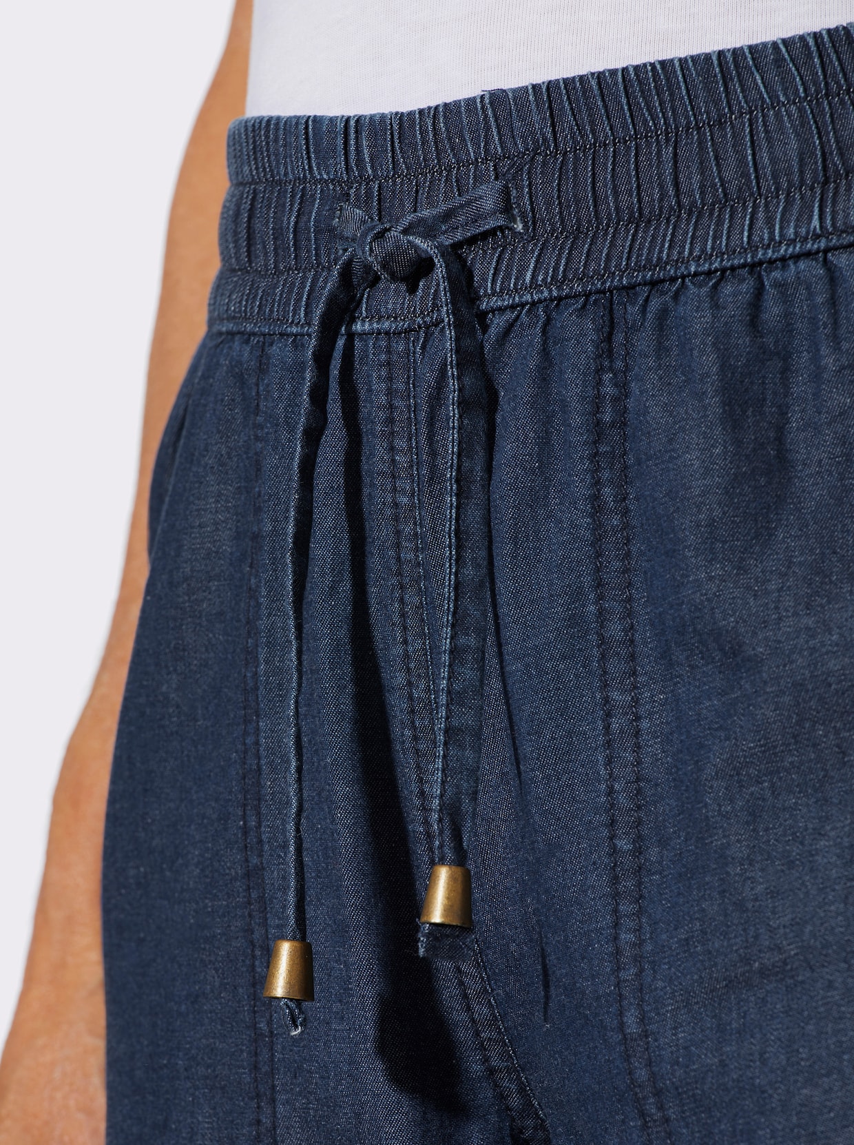 Jeansbermudas mit gesmoktem Dehnbund - blue-stone-washed