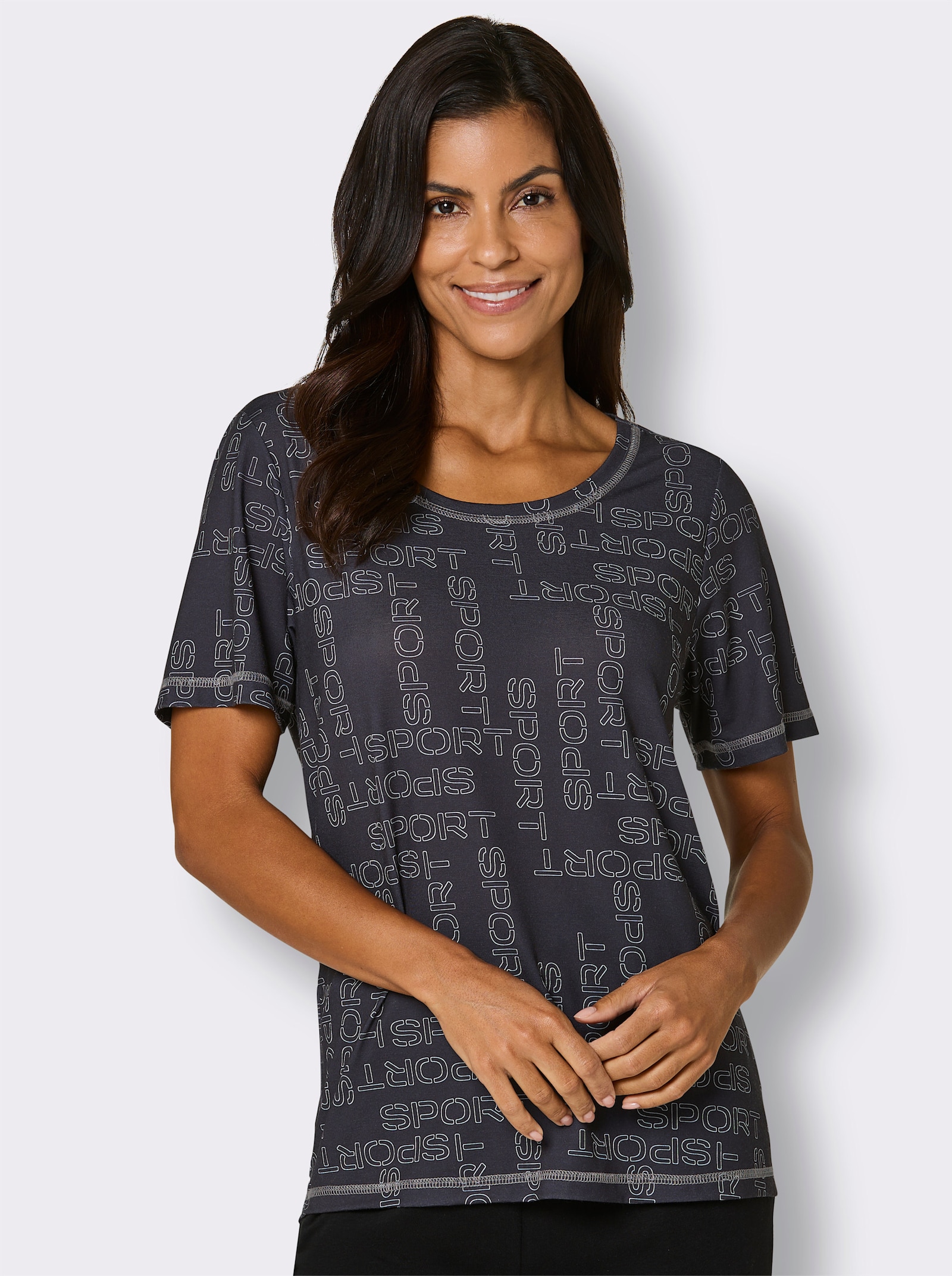 Funktionsshirt mit längerem Rückenteil - schwarz-bedruckt
