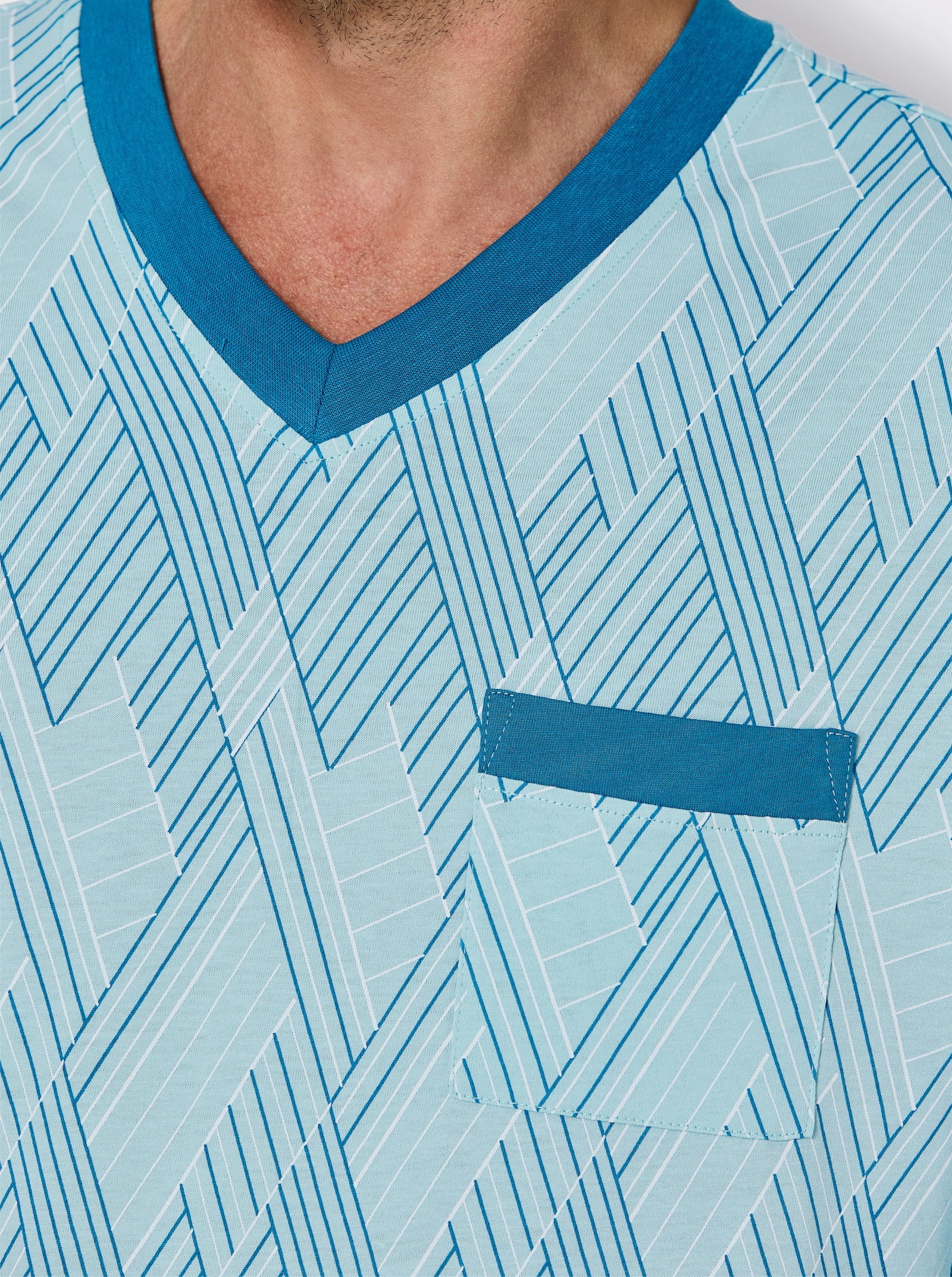 wäschepur men Schlafanzüge - marine-bedruckt + topas-bedruckt