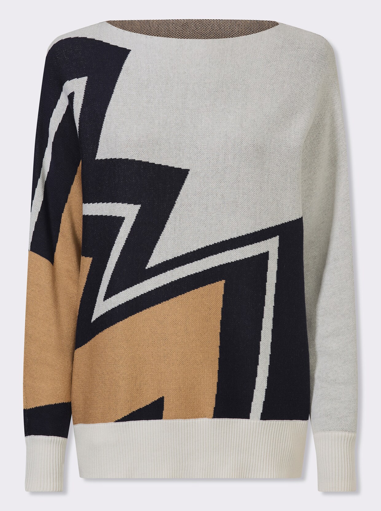heine Langarm-Pullover - ecru-camel-gemustert