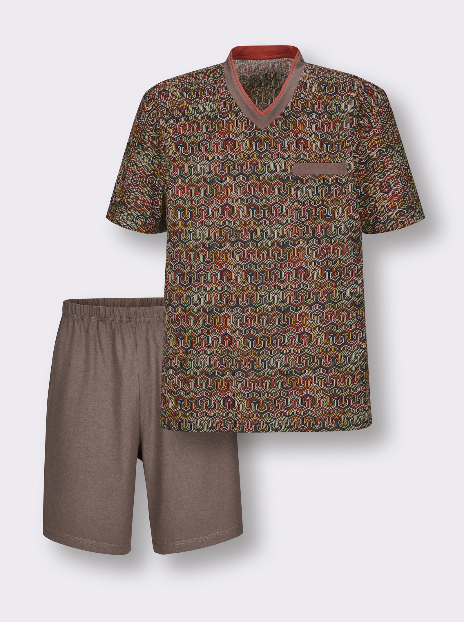 wäschepur men Shorty mit Dehnbund-Hose - terra-dunkeltaupe-bedruckt