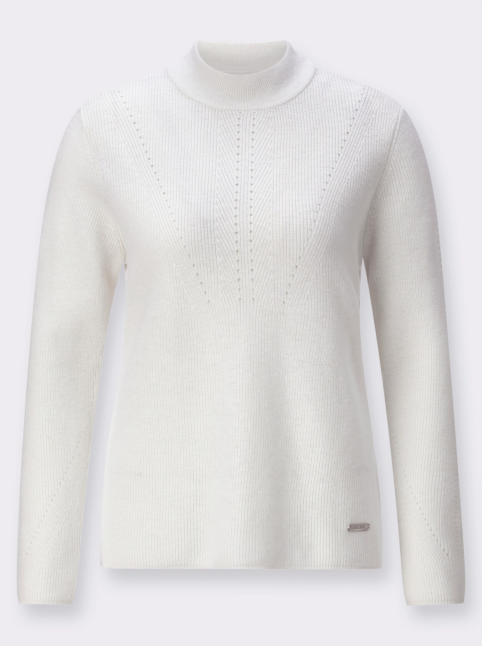 Stehkragenpullover im Wolle-Baumwoll-Mix - ecru