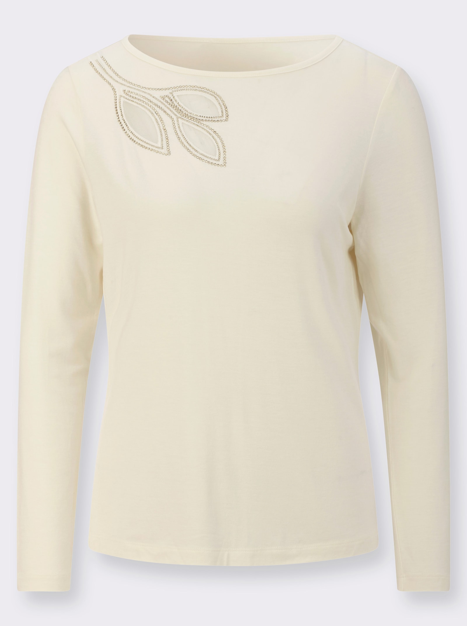 Langarmshirt mit Ziersteinchen - champagner