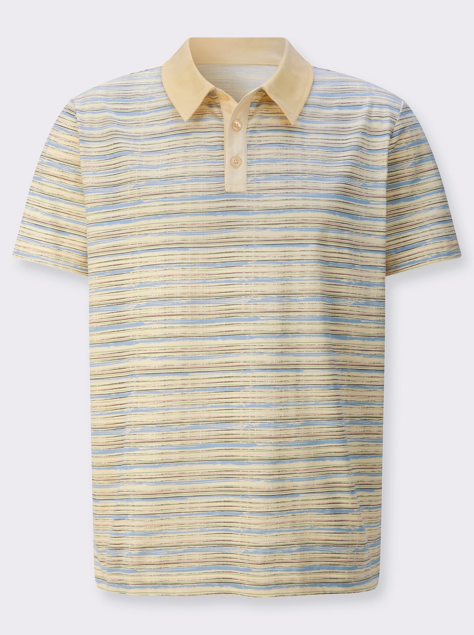 Poloshirt met streepjespatroon, katoen - bont geprint