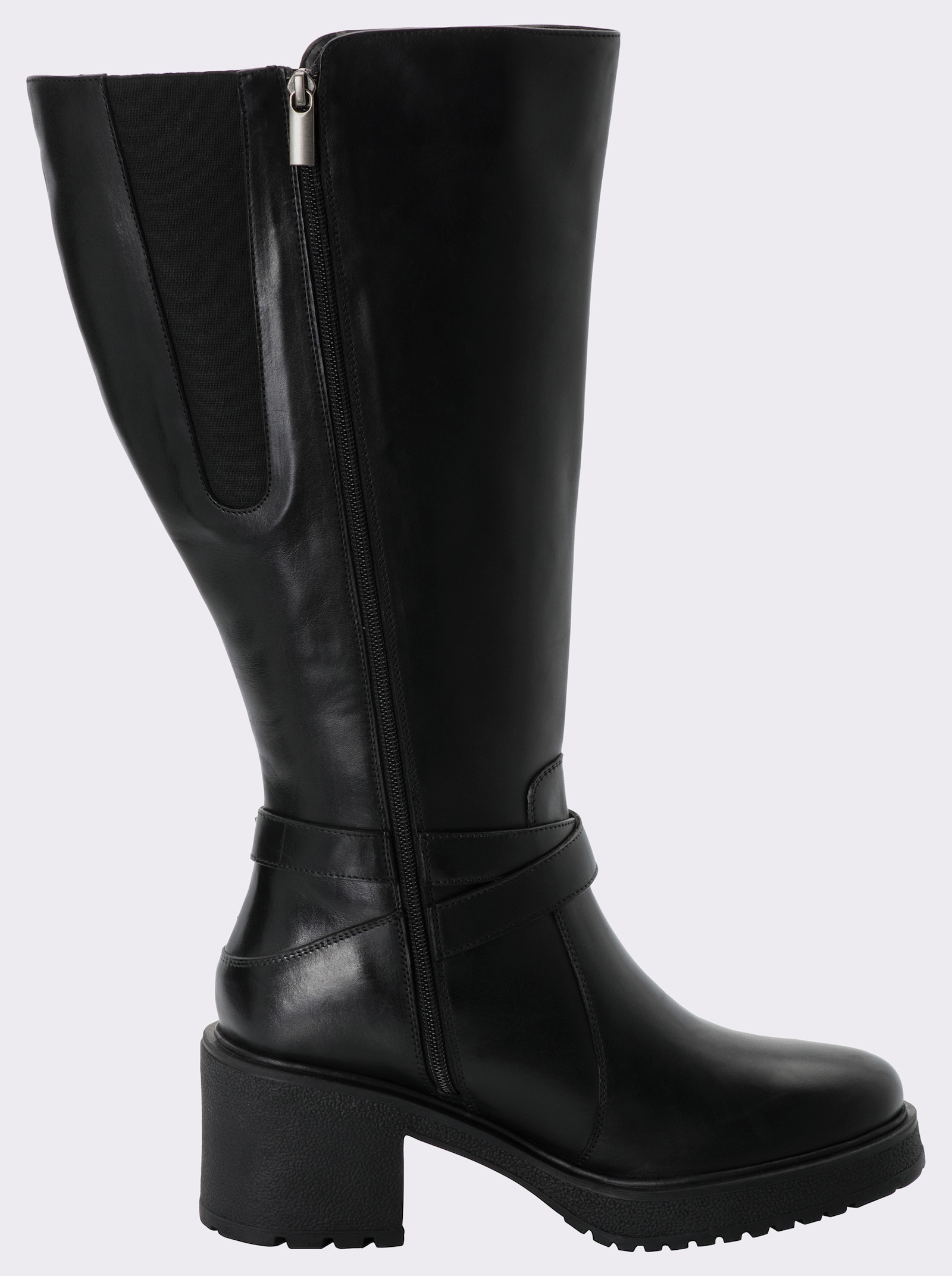 sheego Weitschaftstiefel mit Zierband und Plateausohle - schwarz