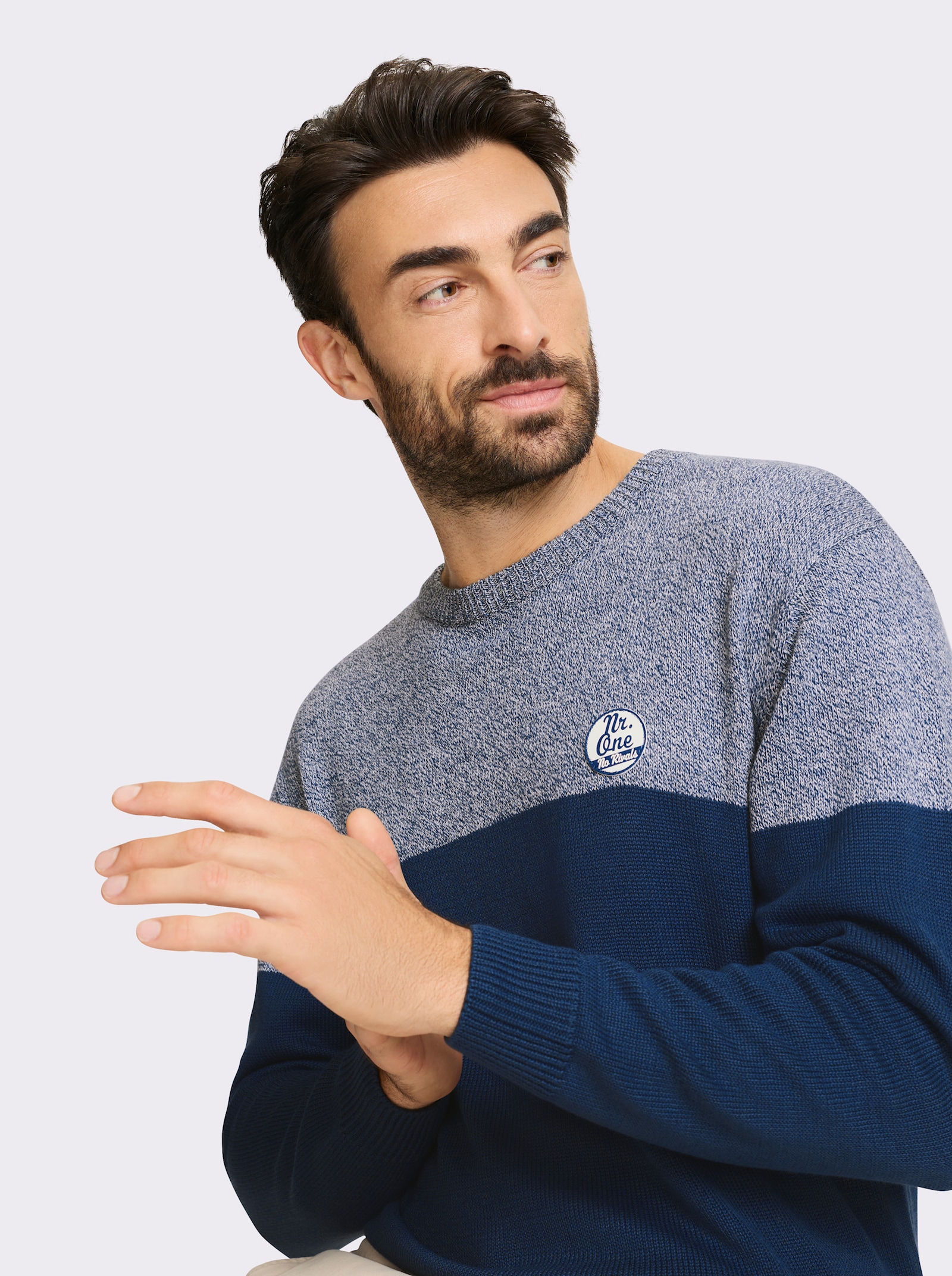 Catamaran Rundhalspullover mit Patch - dunkelblau-meliert