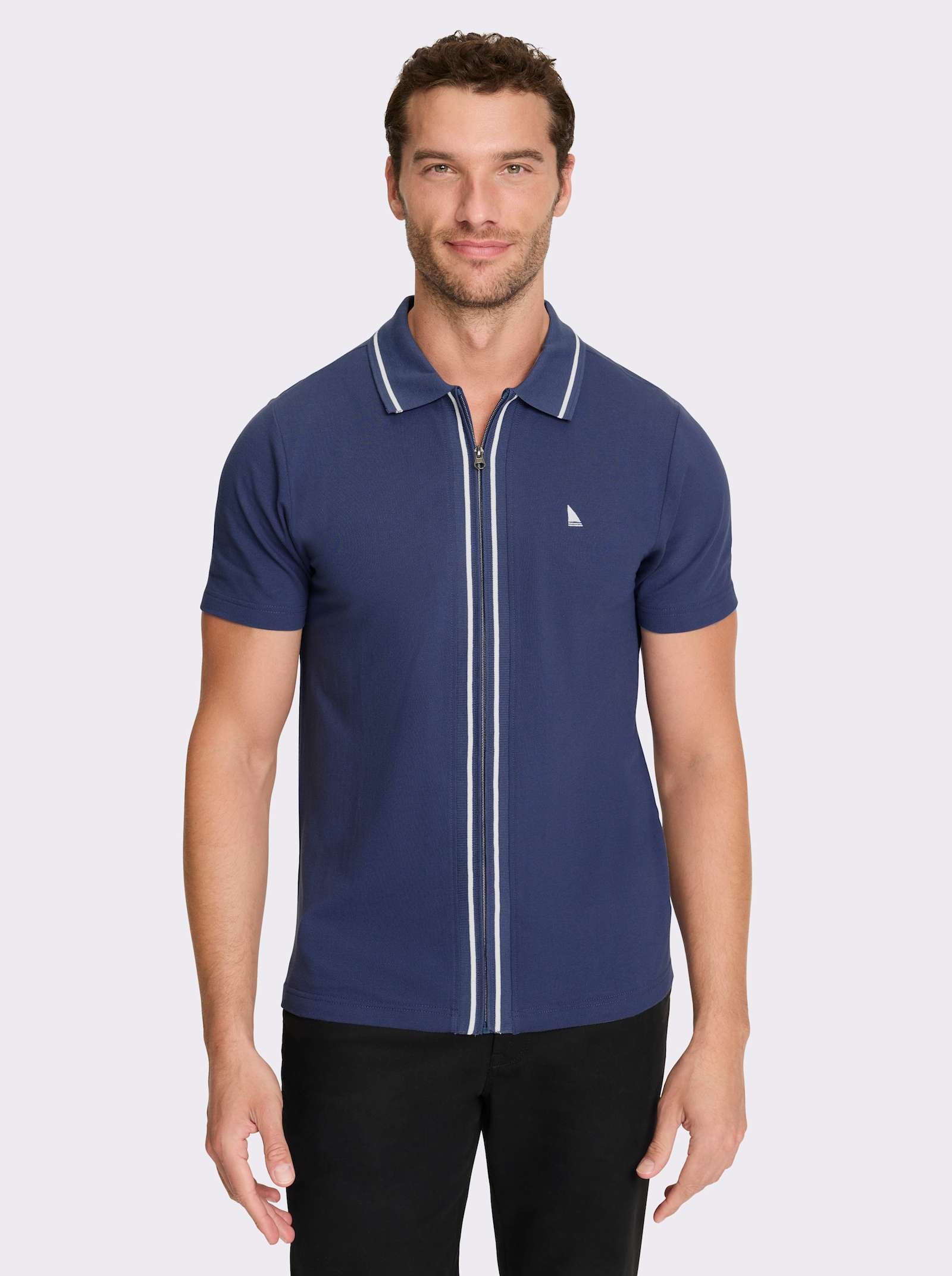 Catamaran Kurzarmshirt mit durchgehendem Reißverschluss - rauchblau-weiß