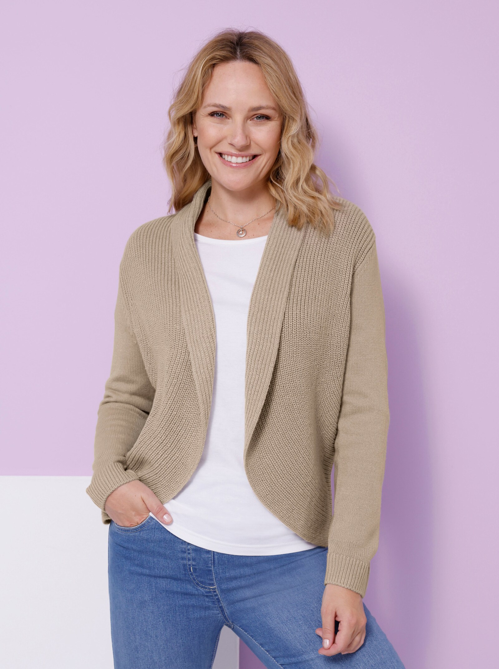 Strickjacke mit Schalkragen - sesam