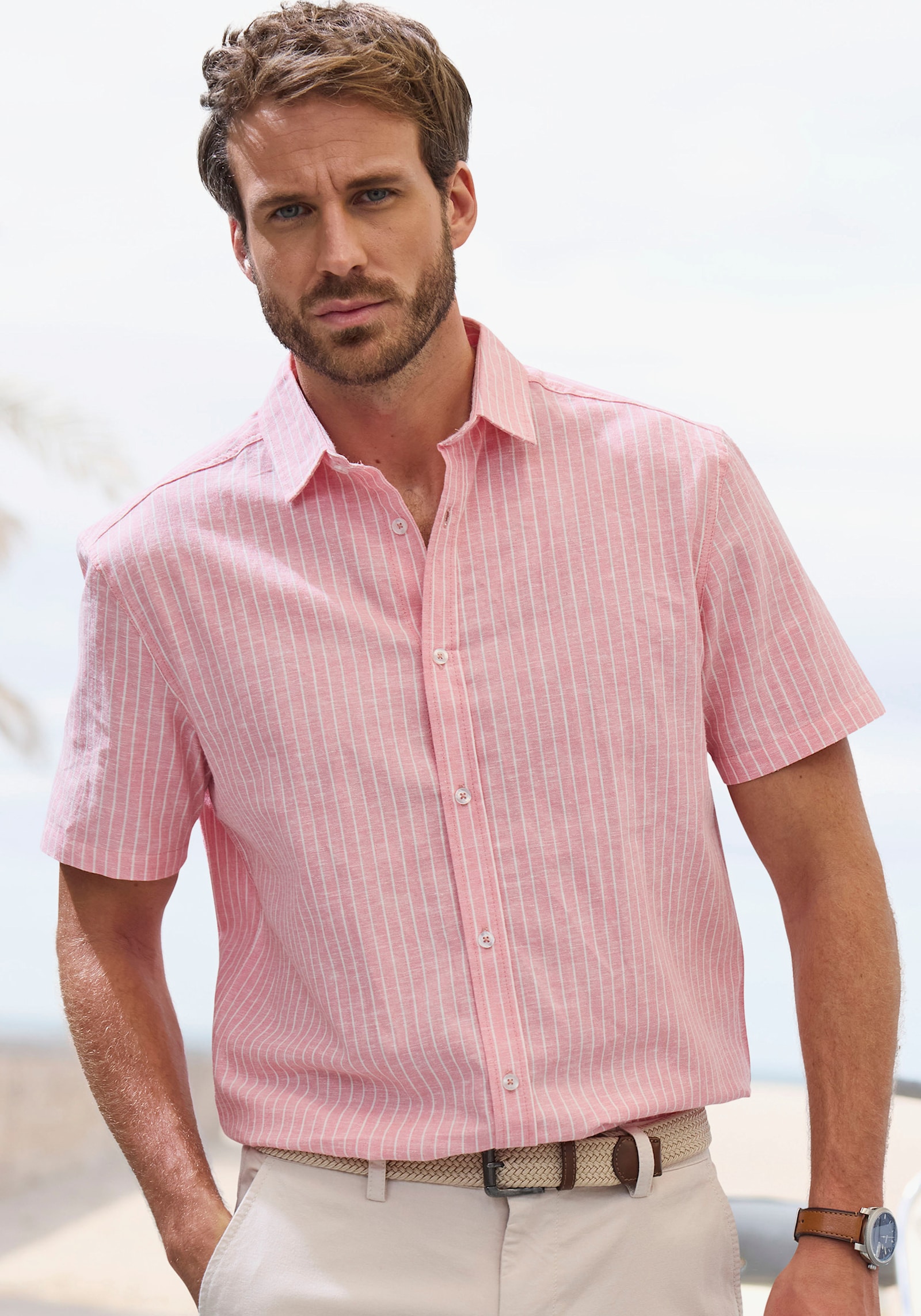 John Devin Kurzarmhemd - rot-weiss-gestreift