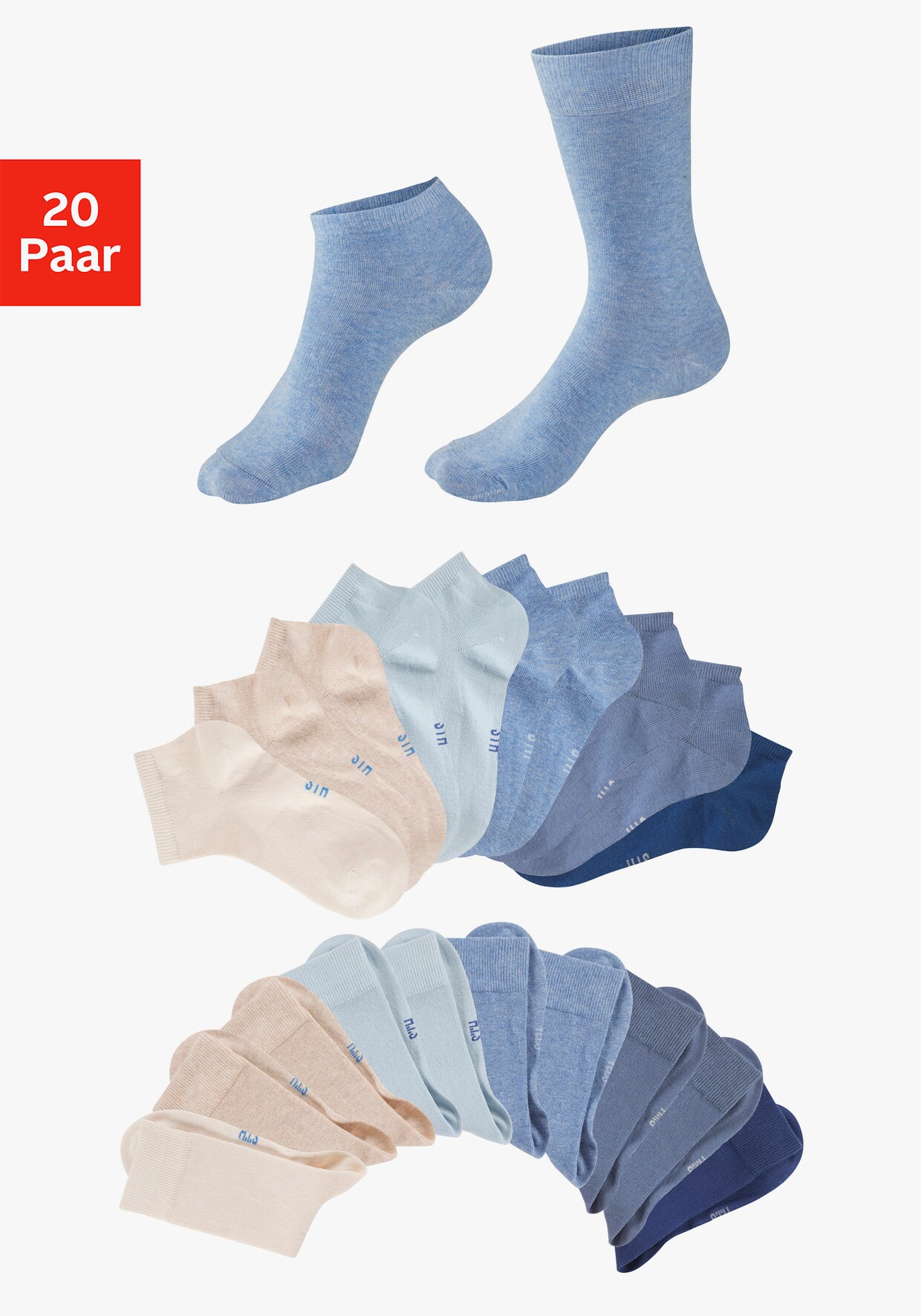 H.I.S Basicsocken - 4x jeans, 2x ecru, 4x beige, 4x hellblau, 4x blau, 2x dunkelblau