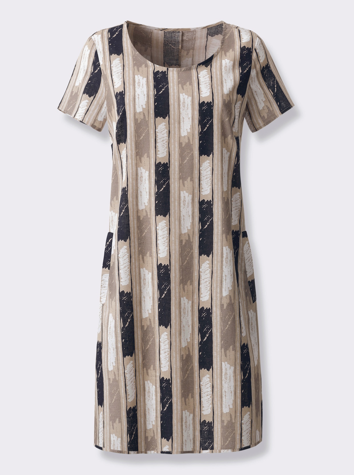 Druckkleid - taupe-ecru