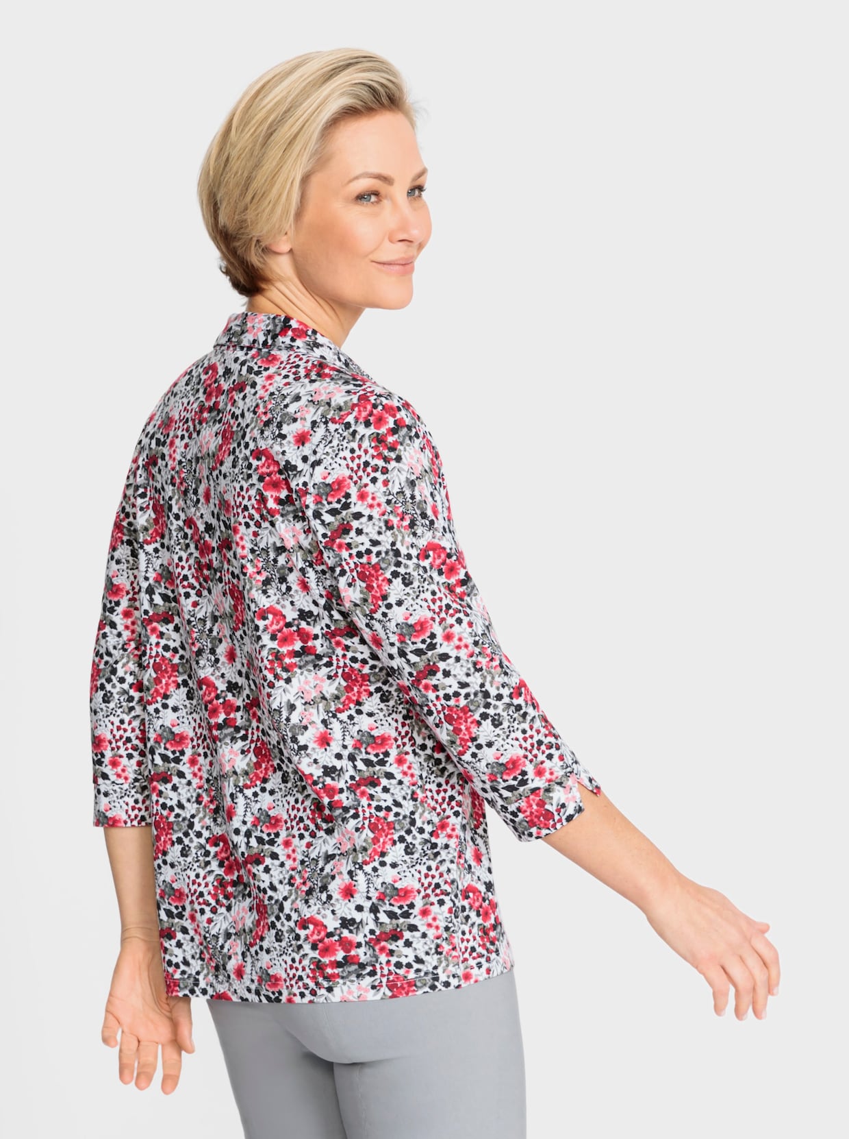 Poloshirt - rot-ecru-bedruckt