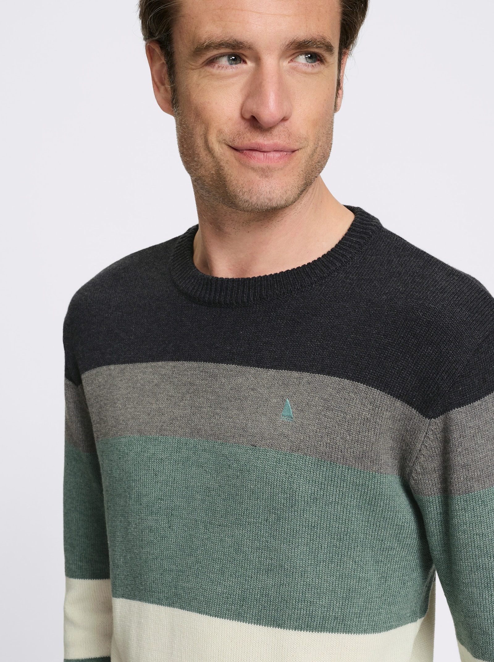 Catamaran Rundhalspullover mit Colour Blocking-Muster - jade-steingrau-meliert