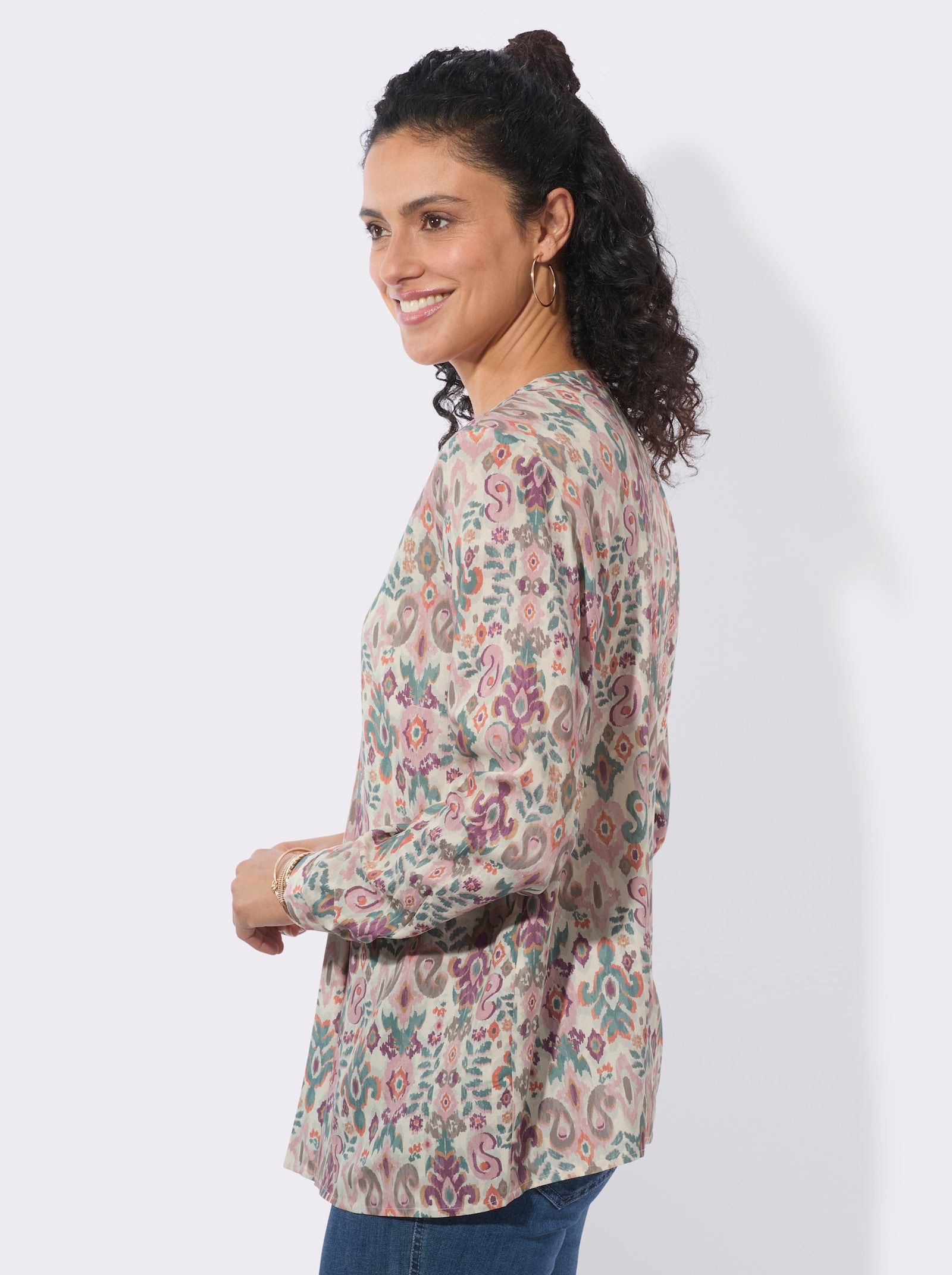 Druckbluse in Schlupfform - champagner-jade-bedruckt