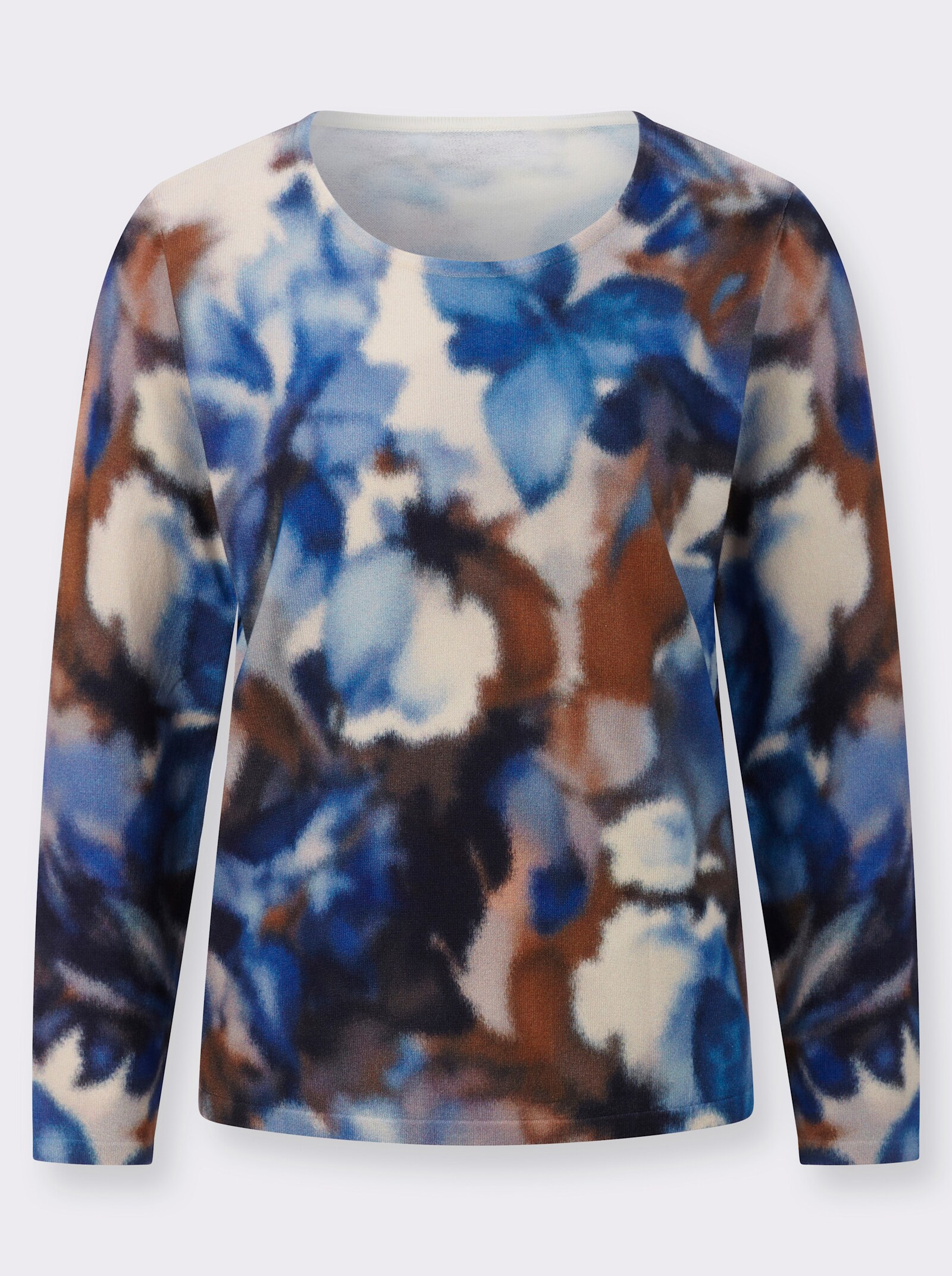 Langarm-Pullover im farbharmonischen Blumenmuster - champagner-marine-bedruckt