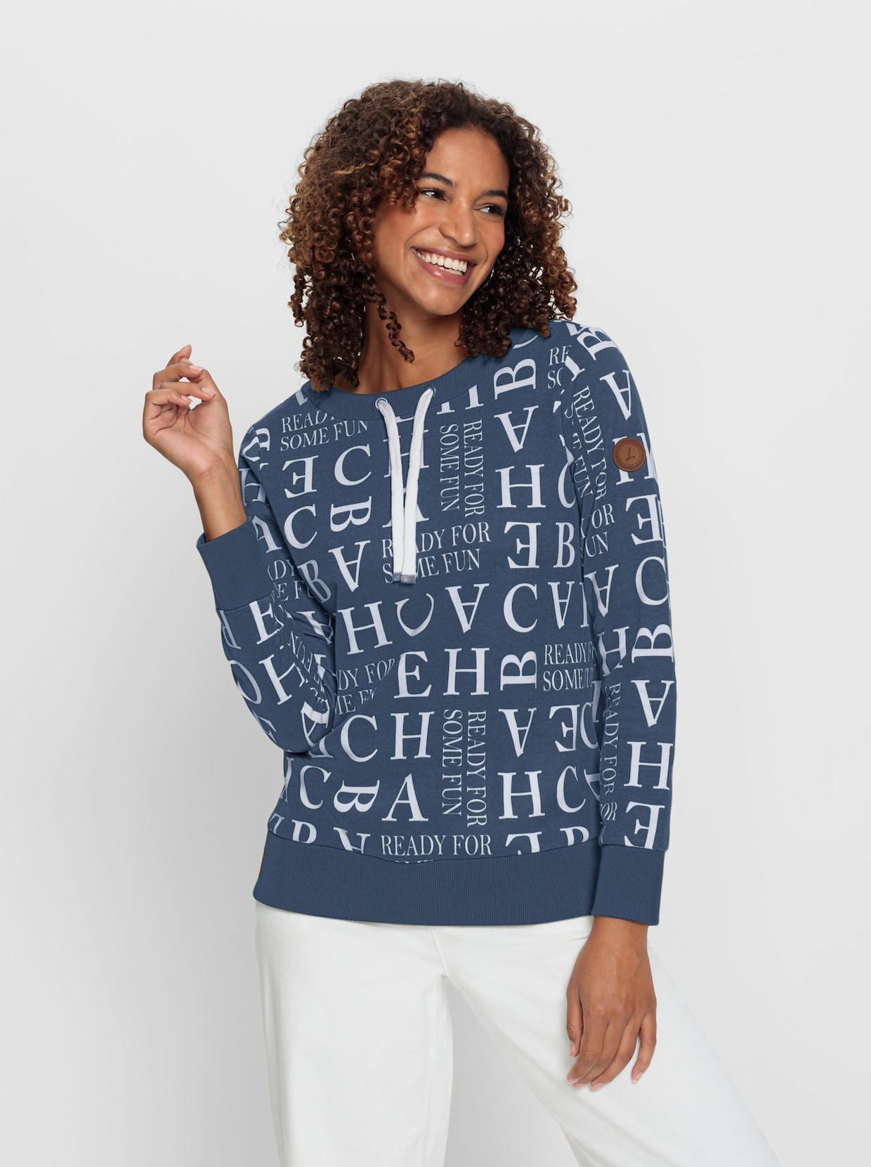 Sweatshirt - dunkelblau-ecru-bedruckt