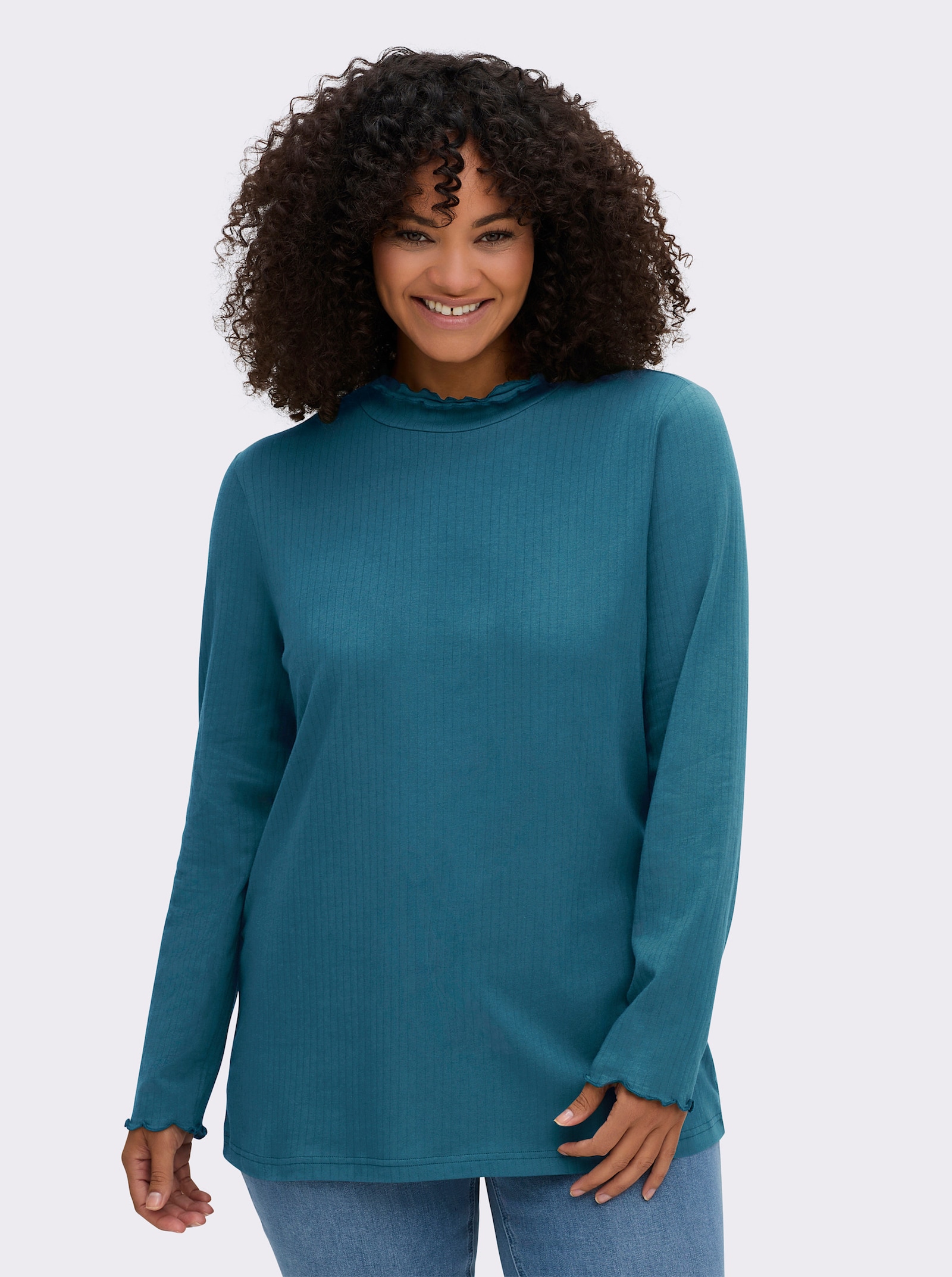 sheego Rollkragenshirt mit Baby-Lock-Nähten - topas