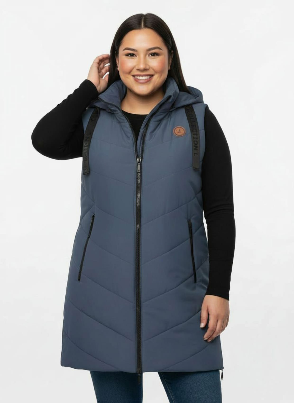 Longweste mit V-Steppung - rauchblau