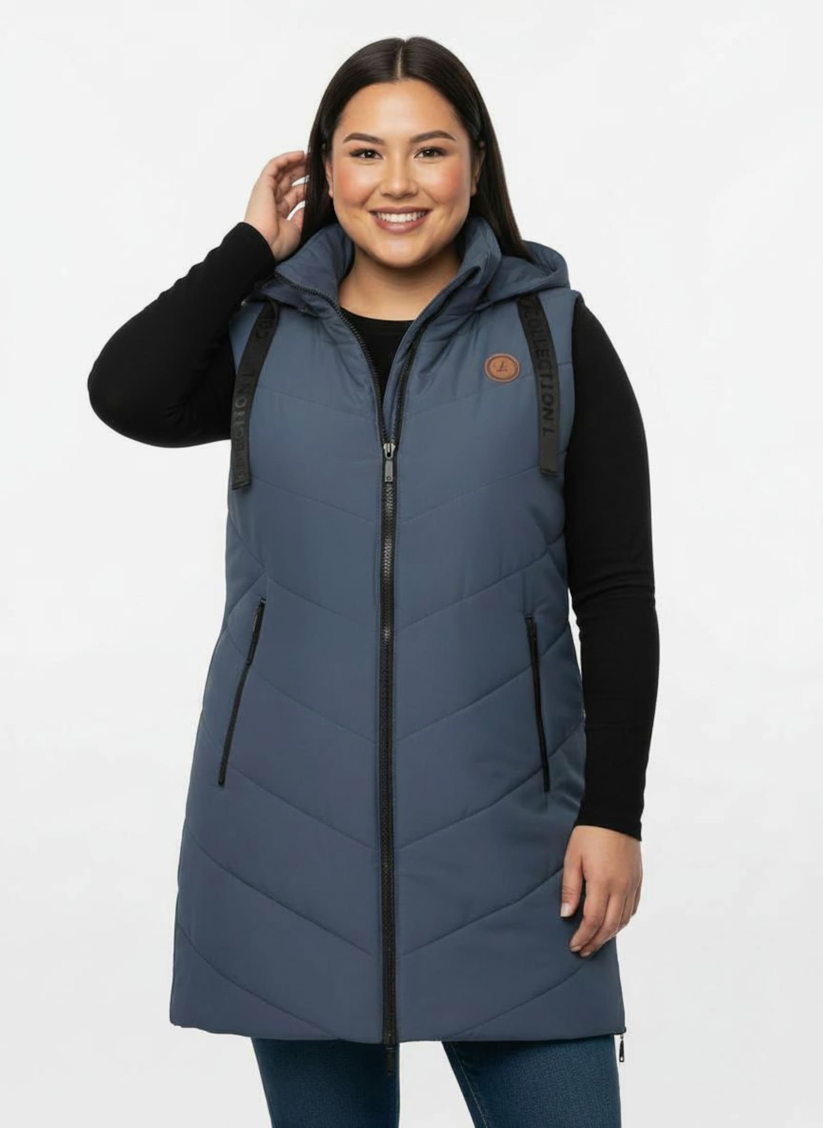 Longweste mit V-Steppung - rauchblau