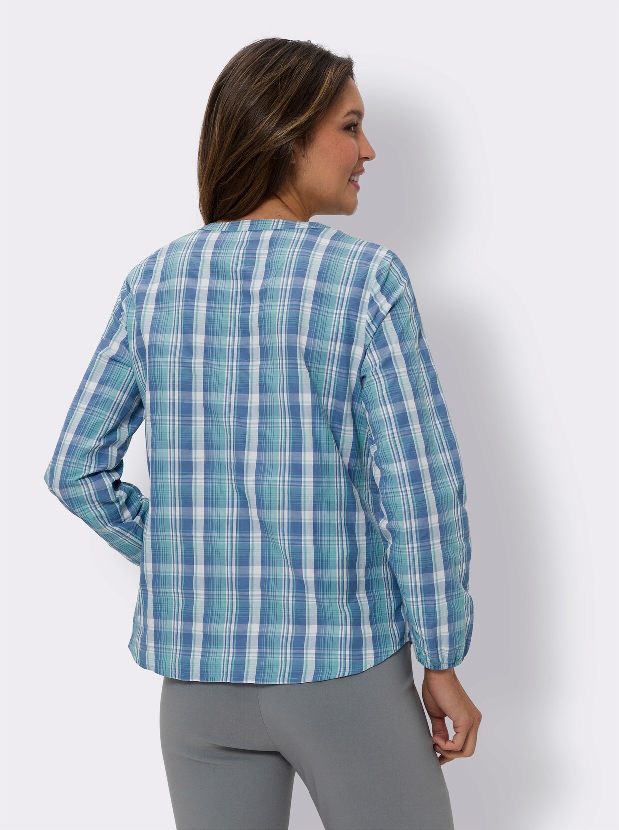 Geruite blouse - middenblauw/salie geruit