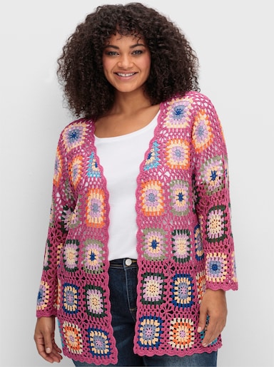 sheego by Joe Browns Longstrickjacke im Crochet-Muster - pink