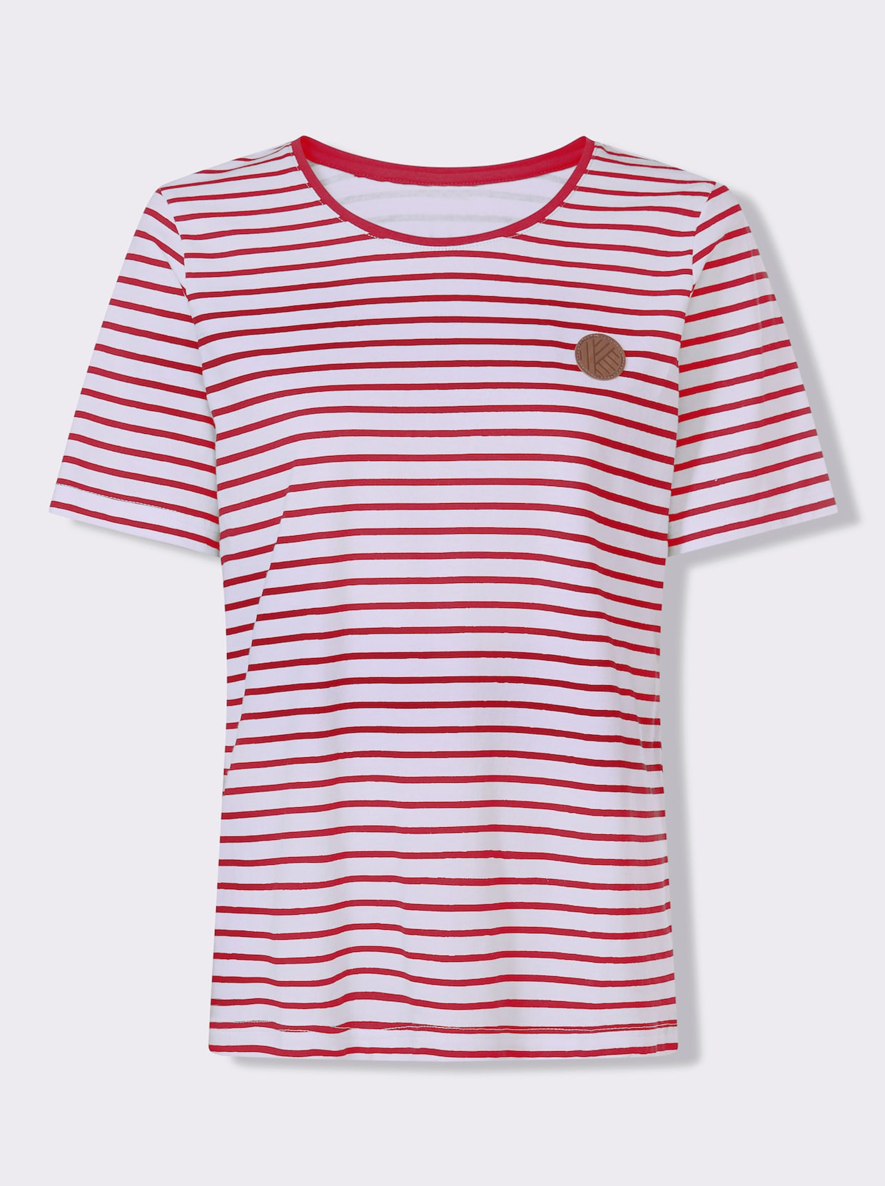 Ringelshirt mit Patch in Leder-Optik - rot-weiß-gestreift