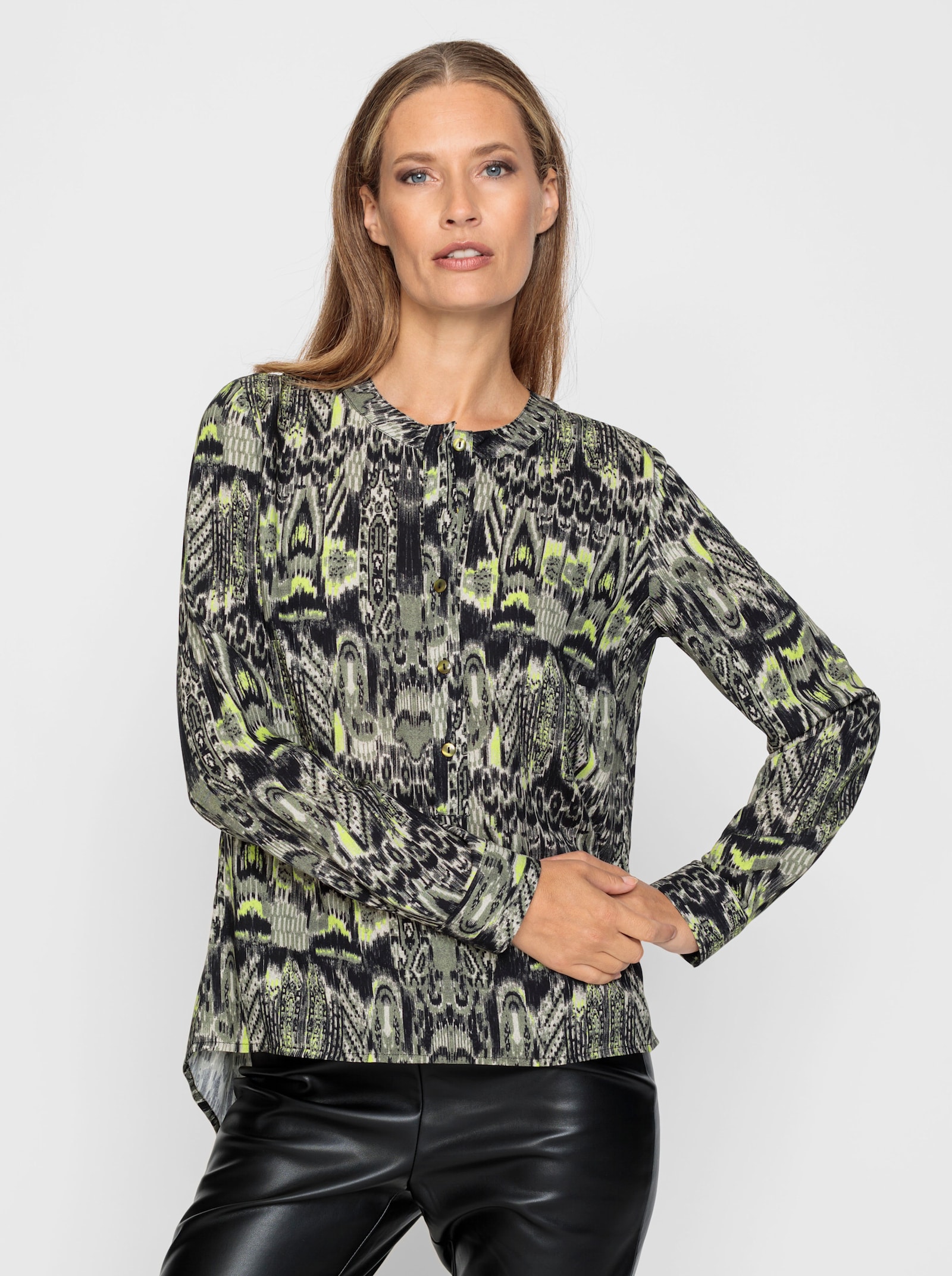 heine Blouse met print en afgeronde zoom - kaki/zwart bedrukt