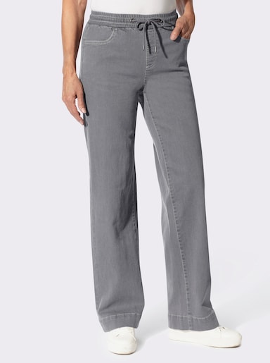 Schlupfjeans mit weitem Bein - stone-grey-denim