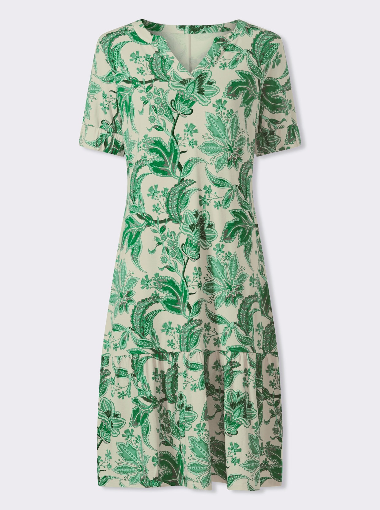 heine Druckkleid mit Puffärmeln - champagner-grasgrün-bedruckt