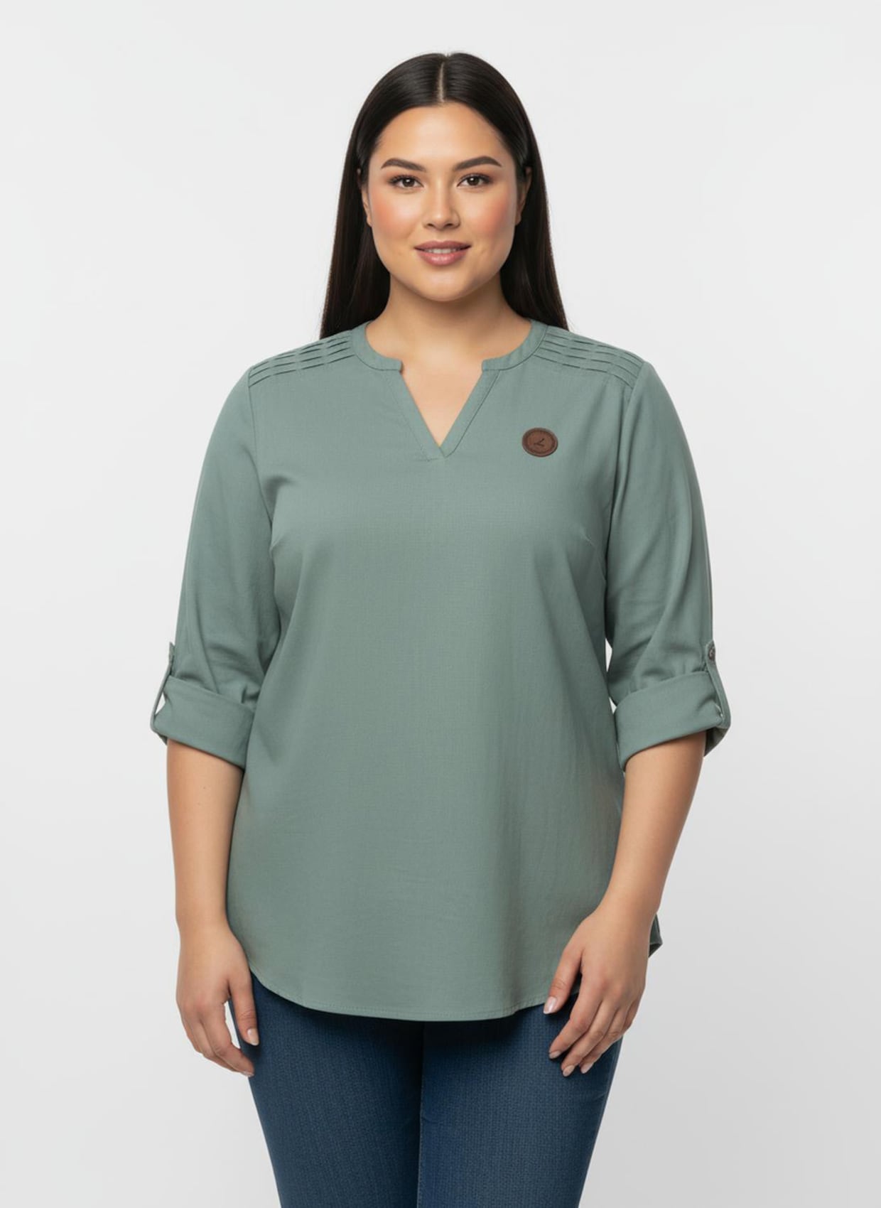 Jeanstunika mit Biesenverzierung - jade