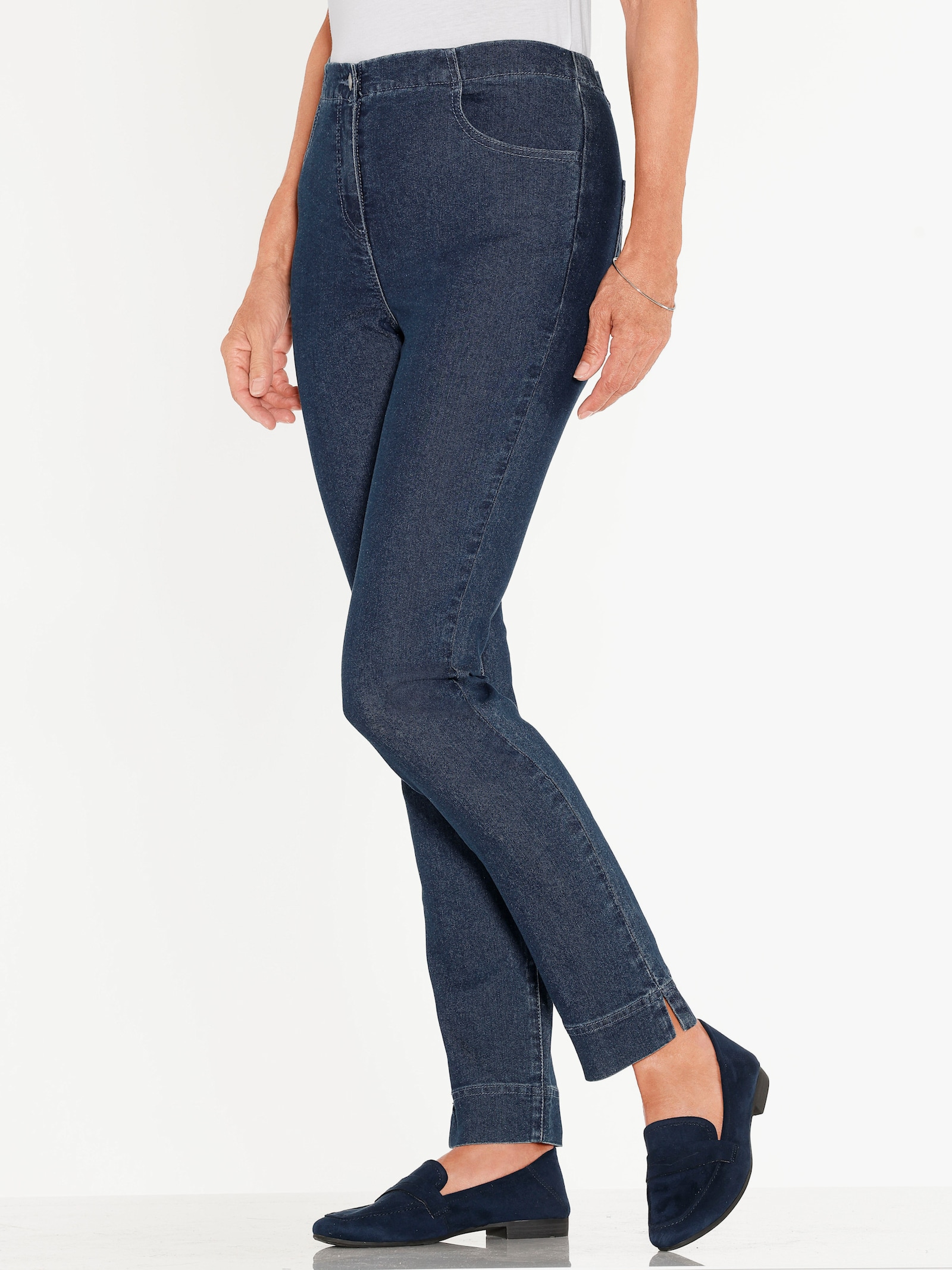 Jeans mit Fussschlitzen - blue-stone-washed