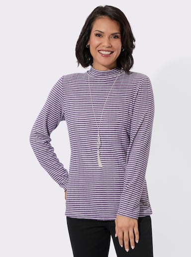 Langarmshirt mit Stehkragen - feige-ecru-geringelt