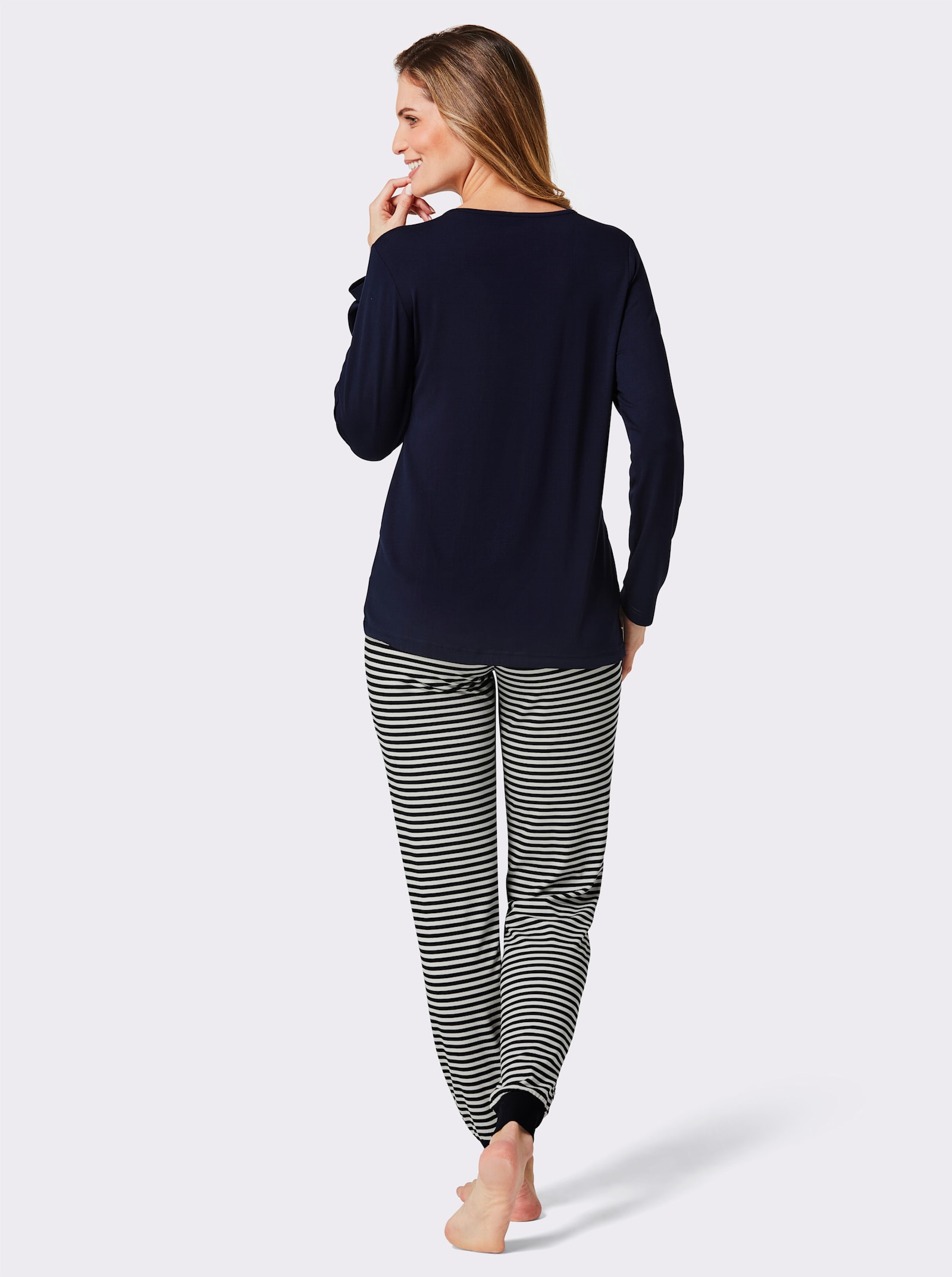 wäschepur Schlafanzug mit Ringelhose - marine-ecru