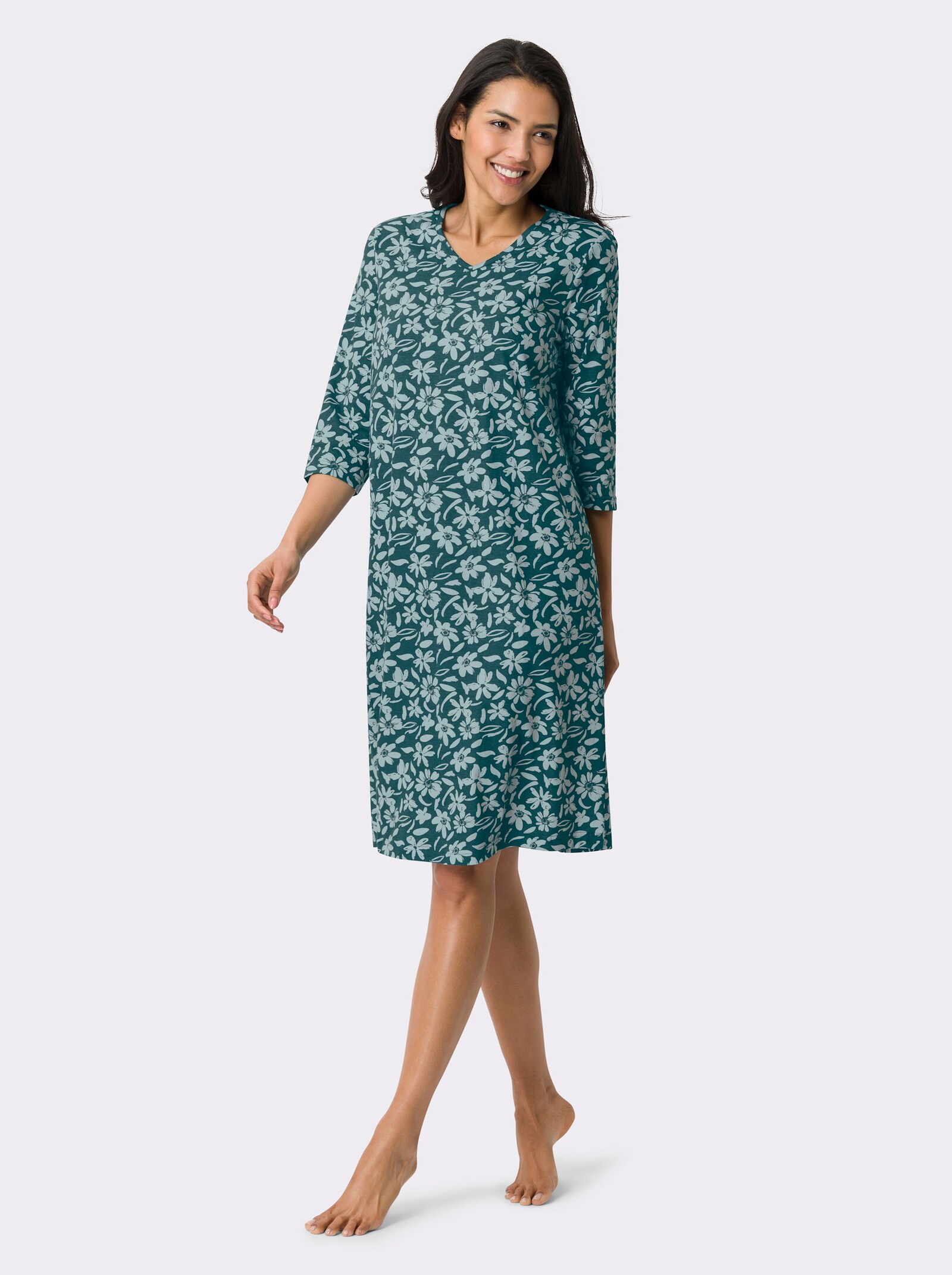 Noční košile ve střihu do A - petrolejová-limetkovo-mátová-potisk