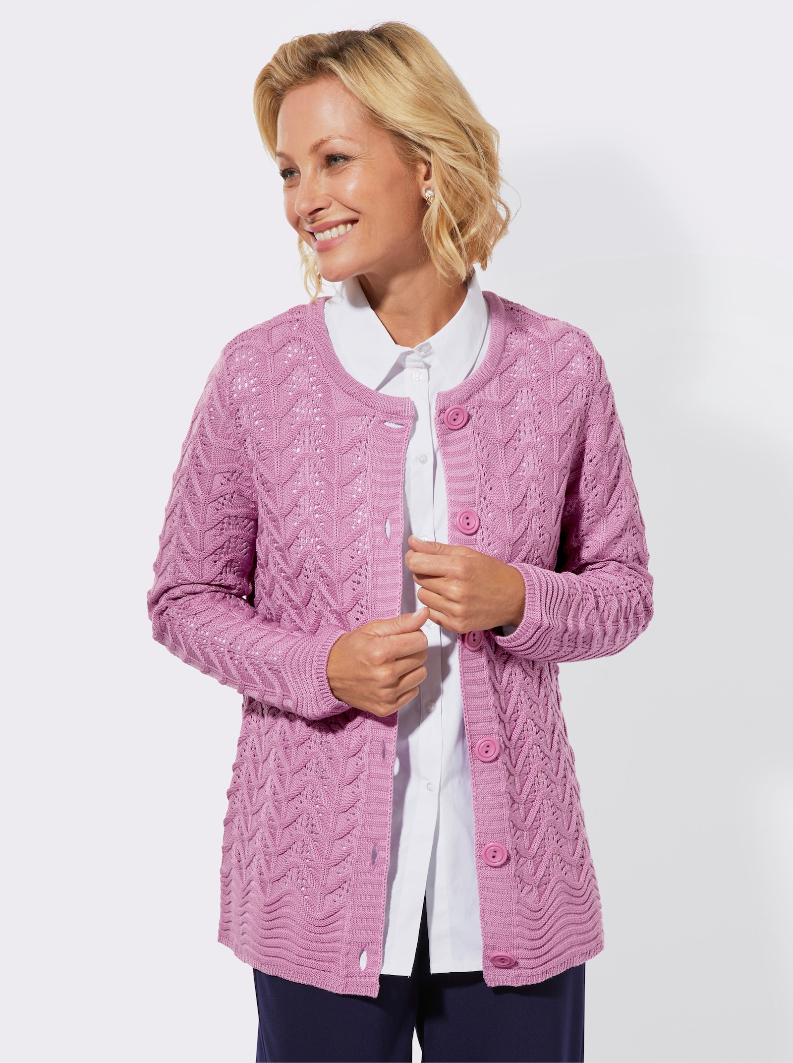 Strickjacke im Ajourmuster - orchidee