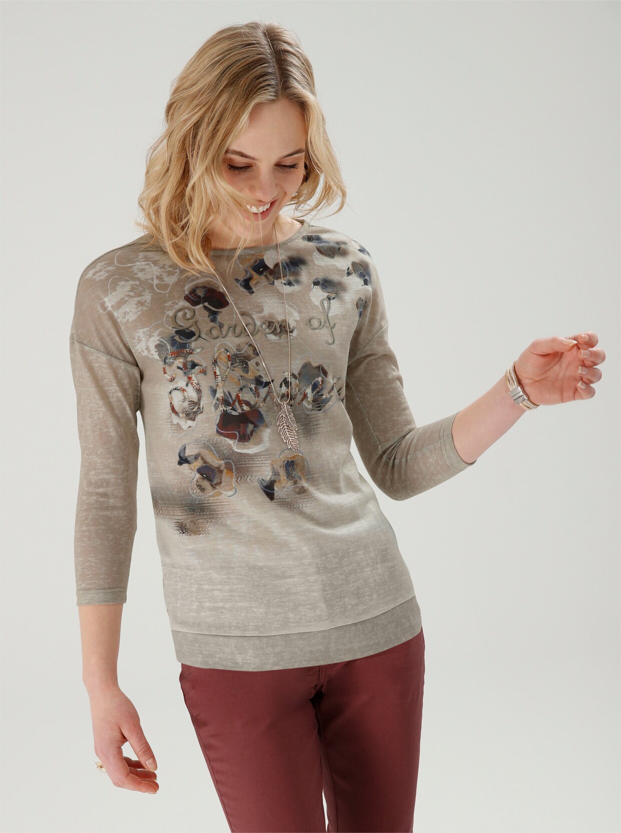 Langarmshirt - sand-marine-bedruckt