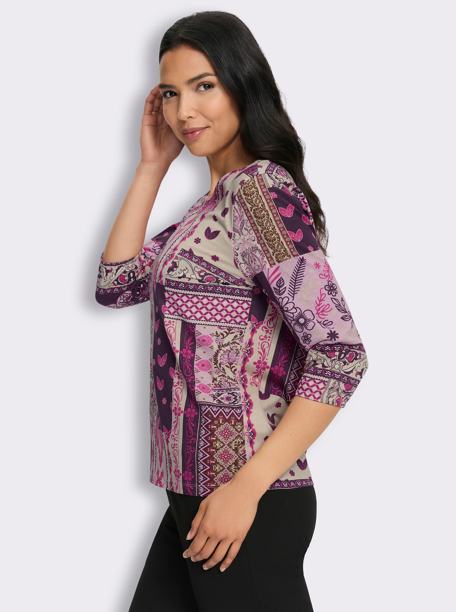 3/4-Arm-Shirt in Patchwork-Optik - traube-champagner-bedruckt