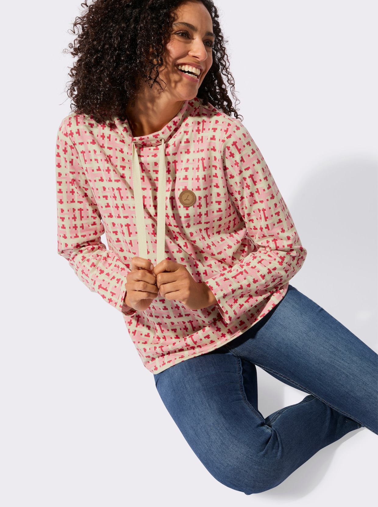 Sweatshirt mit Kontrast-Muster - erdbeere-sand-kariert