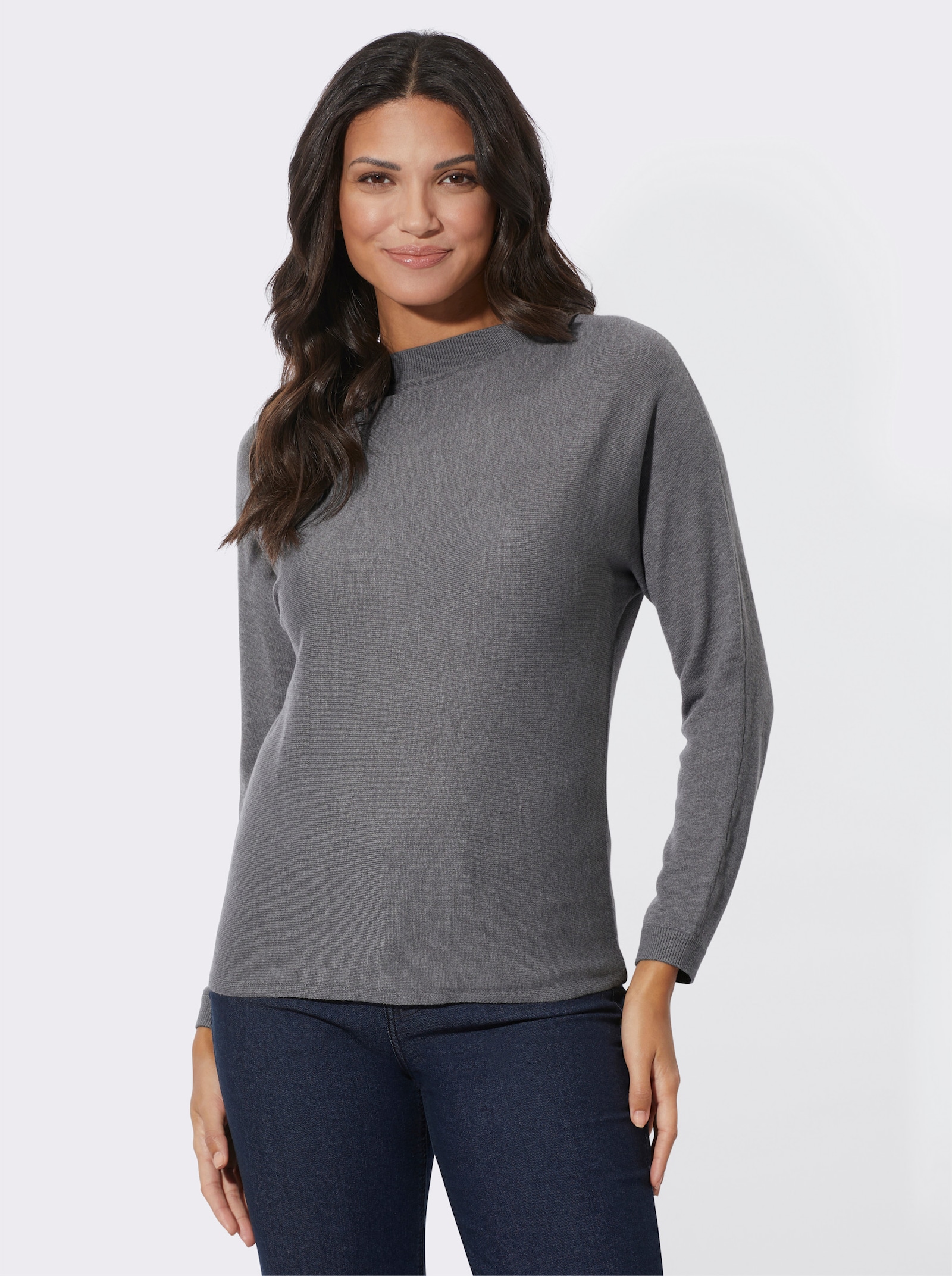 Fledermauspullover mit 5% Kaschmir - grau-meliert