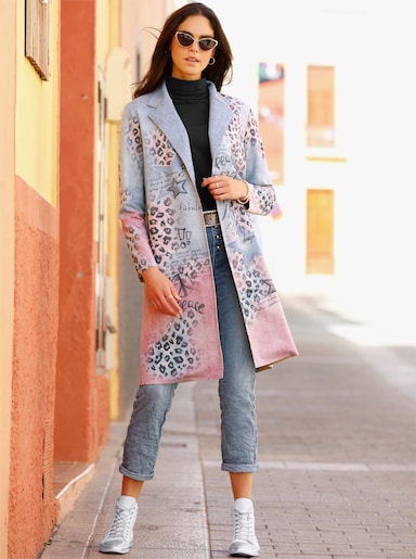 heine Shirtjacke - bleu-altrosa-bedruckt